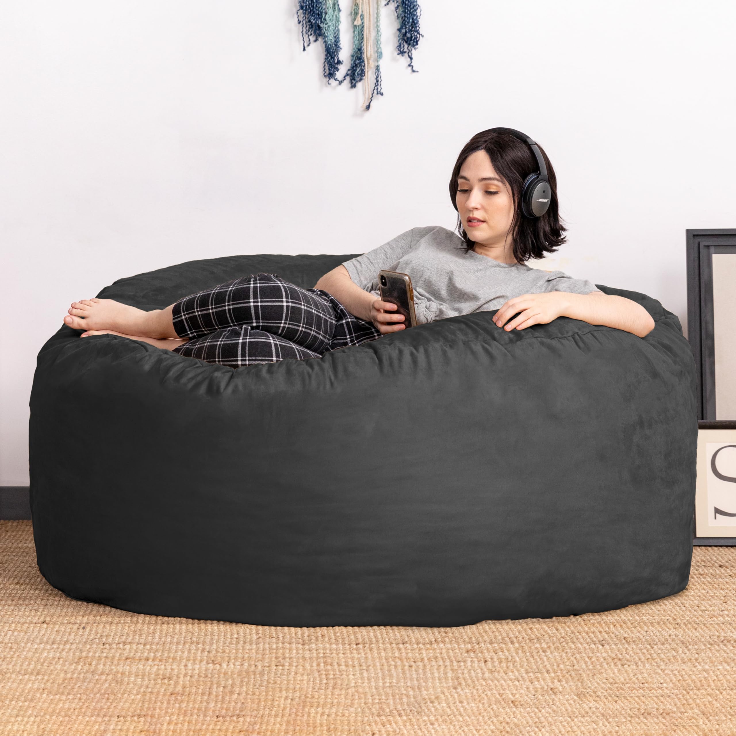 Jaxx 5 Foot Giant Saxx Bean Bag Chair for Adults - Oversized Memory Foam Filled Lounger, Black - Perfect for Living Room, Game Room & Dorm Relaxation