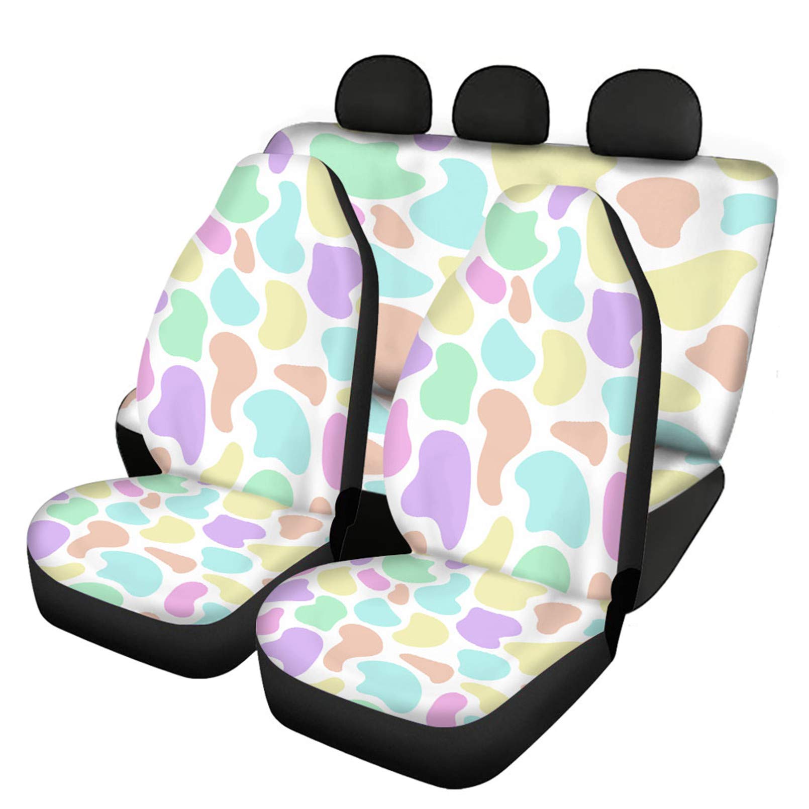 **Renewold Rainbow Cow Print Universal Car Seat Covers – Washable Polyester Full Set with Airbag Compatibility | Durable Automotive Interior Protector for Cars, Trucks & SUVs – Perfect for Road Trips, Daily Commutes & Pet Protection**