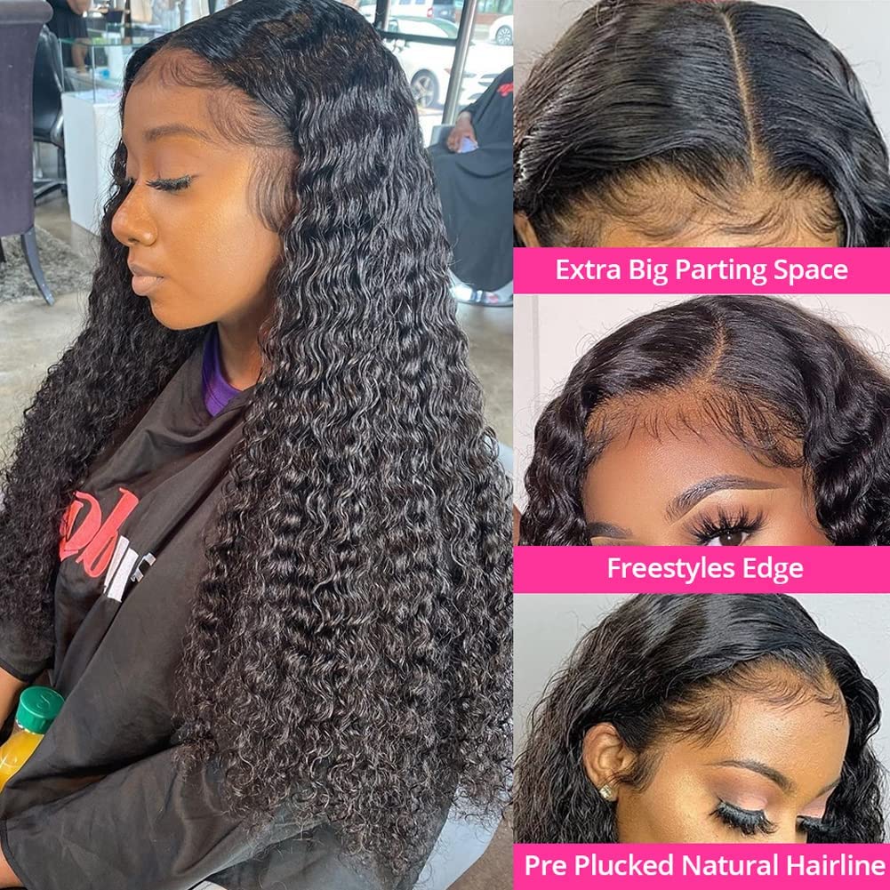 360 Full Lace Deep Curly Wave HD Transparent Lace Front Wigs - 100% Brazilian Virgin Human Hair - Pre Plucked with Baby Hair - 13x4 Lace Frontal Wig for Black Women (30 Inch) - Perfect for Daily Wear, Parties, Weddings & Special Occasions