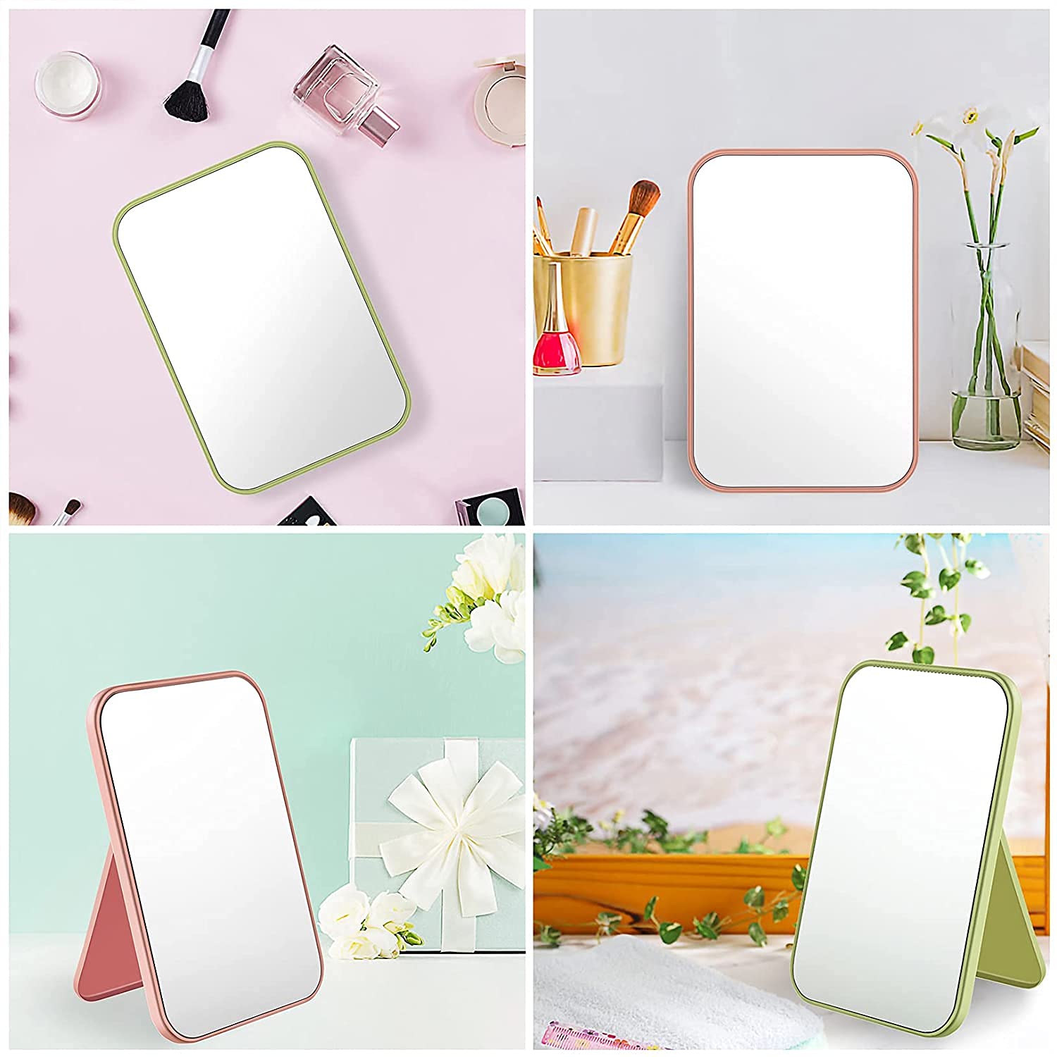Pepplo Foldable Desktop Makeup Mirror - Portable Square Vanity Mirror with LED Lights for Women | Perfect for Home, Travel & Dorm Room (Blue)