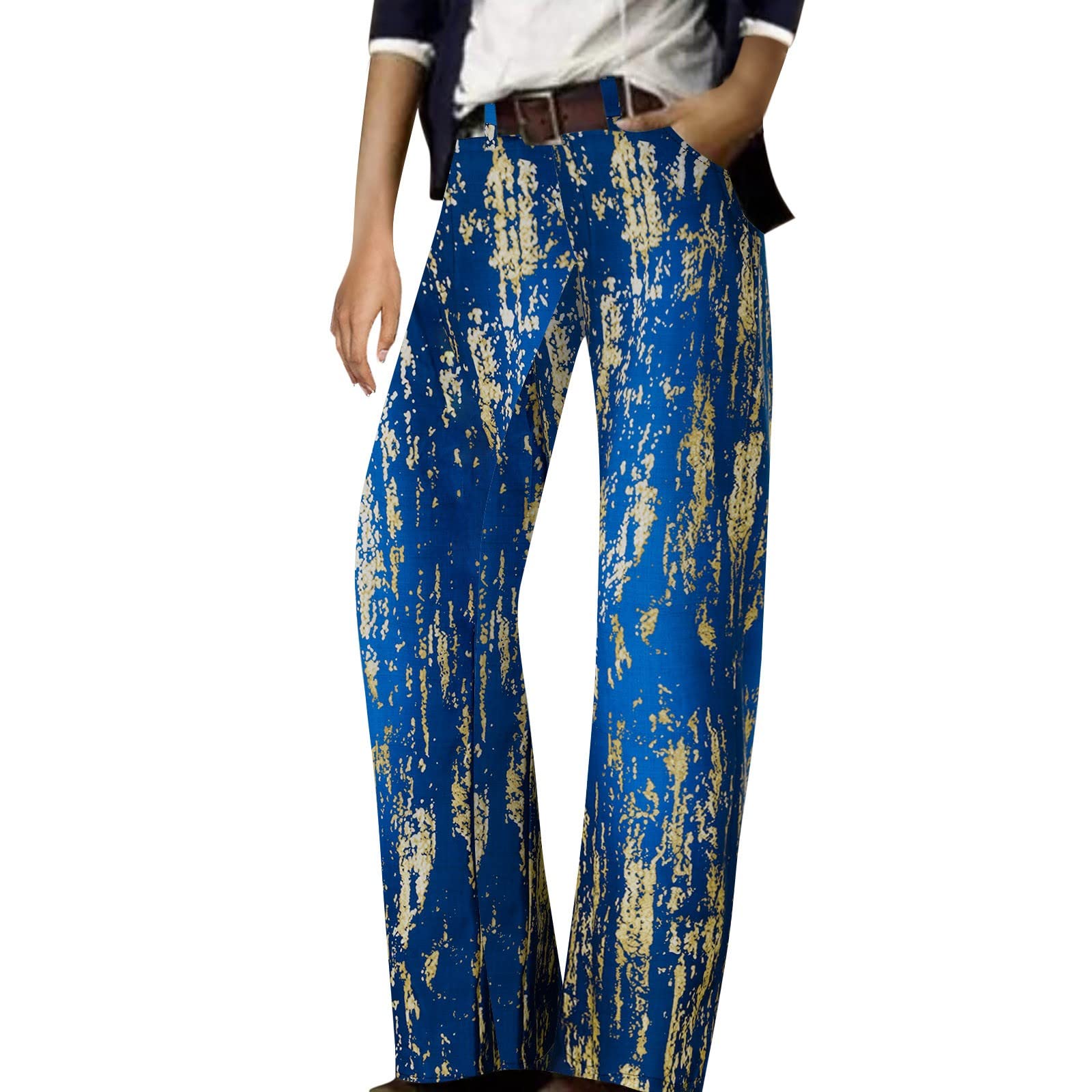 GDJGTA Women's Printed Casual Loose Trousers - Comfortable Straight Leg Sweatpants in Tan | Perfect for Yoga, Lounge & Everyday Wear