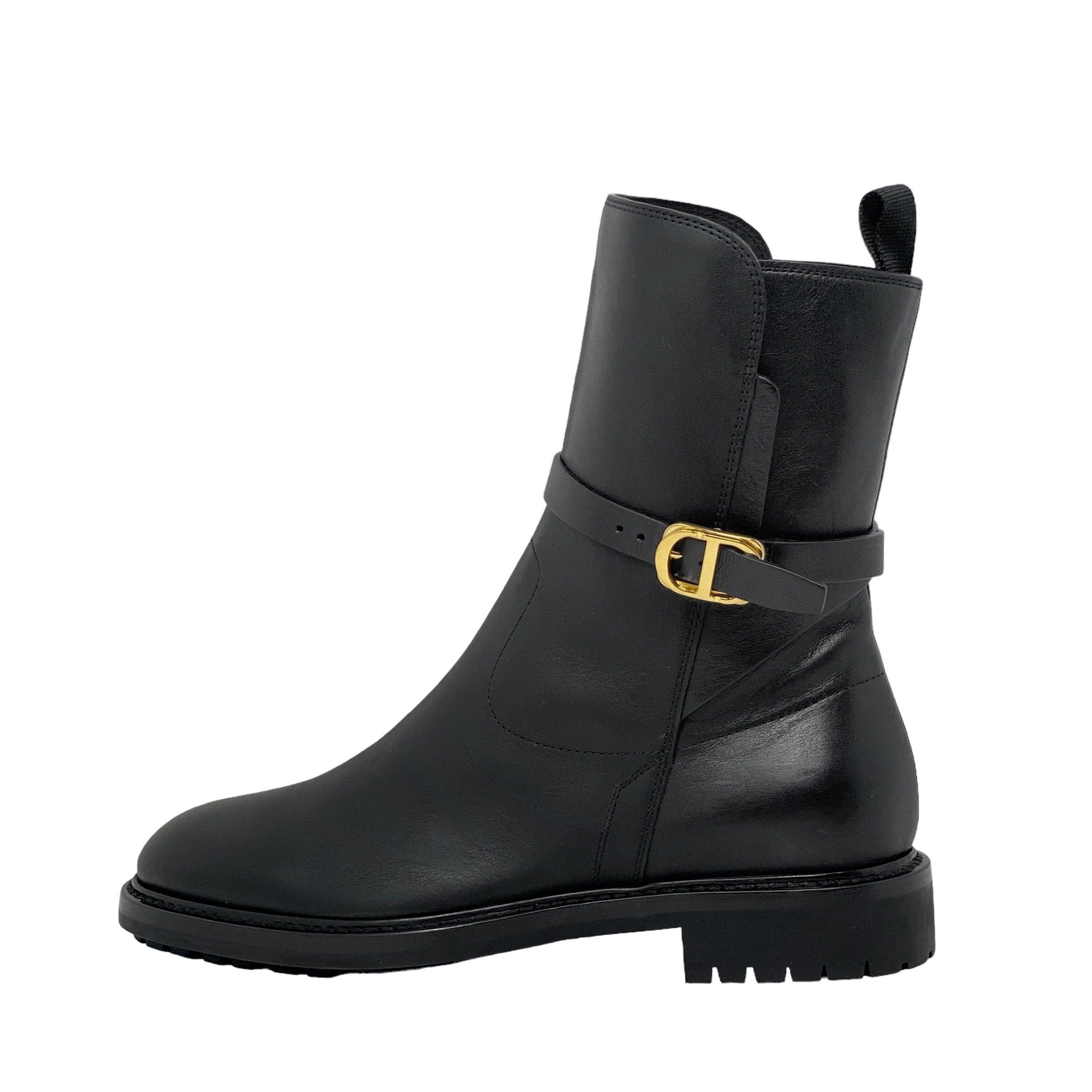 Dior Black Empreinte Leather Combat Boots Women's Size 38.5 - Stylish & Comfortable for Winter Fashion, Streetwear & Night Out