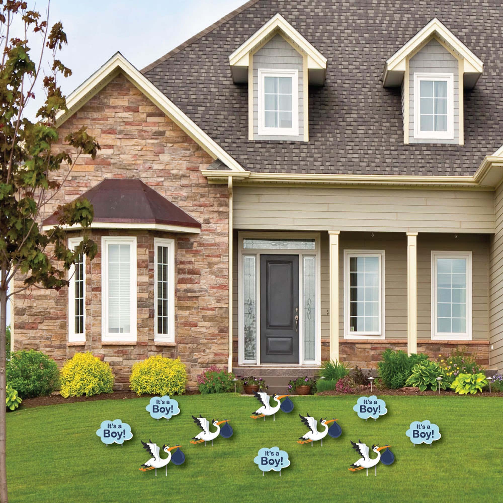 Big Dot of Happiness Boy Special Delivery - Blue 'It's a Boy' Baby Announcement Lawn Decorations - 10-Piece Outdoor Stork Yard Sign Set for Baby Showers, Gender Reveals & Newborn Celebrations