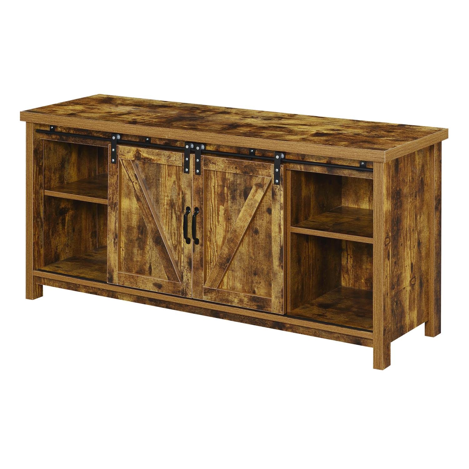 Blake Barn Door TV Stand with Shelves & Sliding Cabinets for 60 Inch TVs - Rustic Barnwood Entertainment Center for Living Room, Bedroom, Home Theater