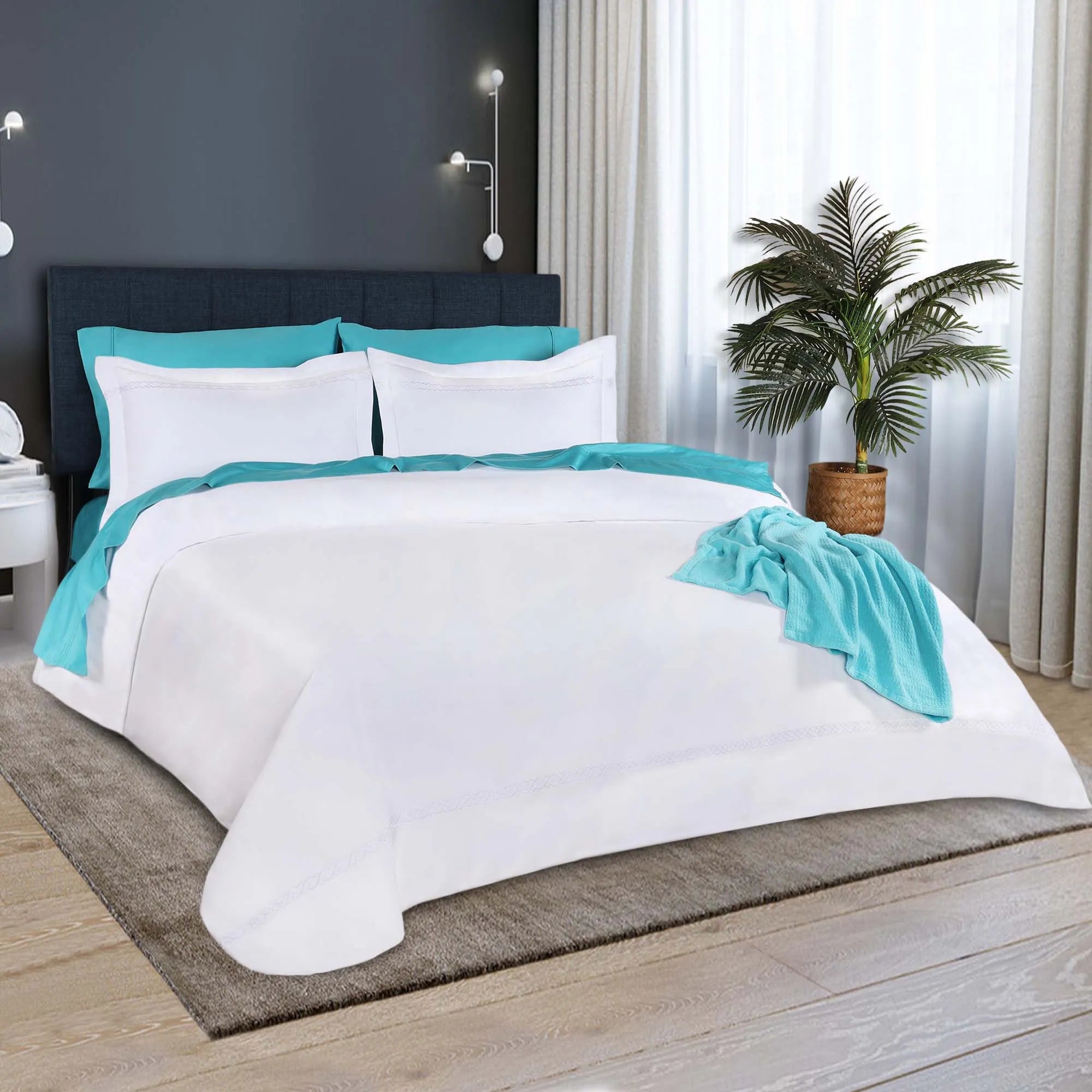 Luxury 1000 Thread Count Egyptian Cotton Embroidered Duvet Cover Set - King Size Bedding for Hotel Style Comfort & Breathable Sleep