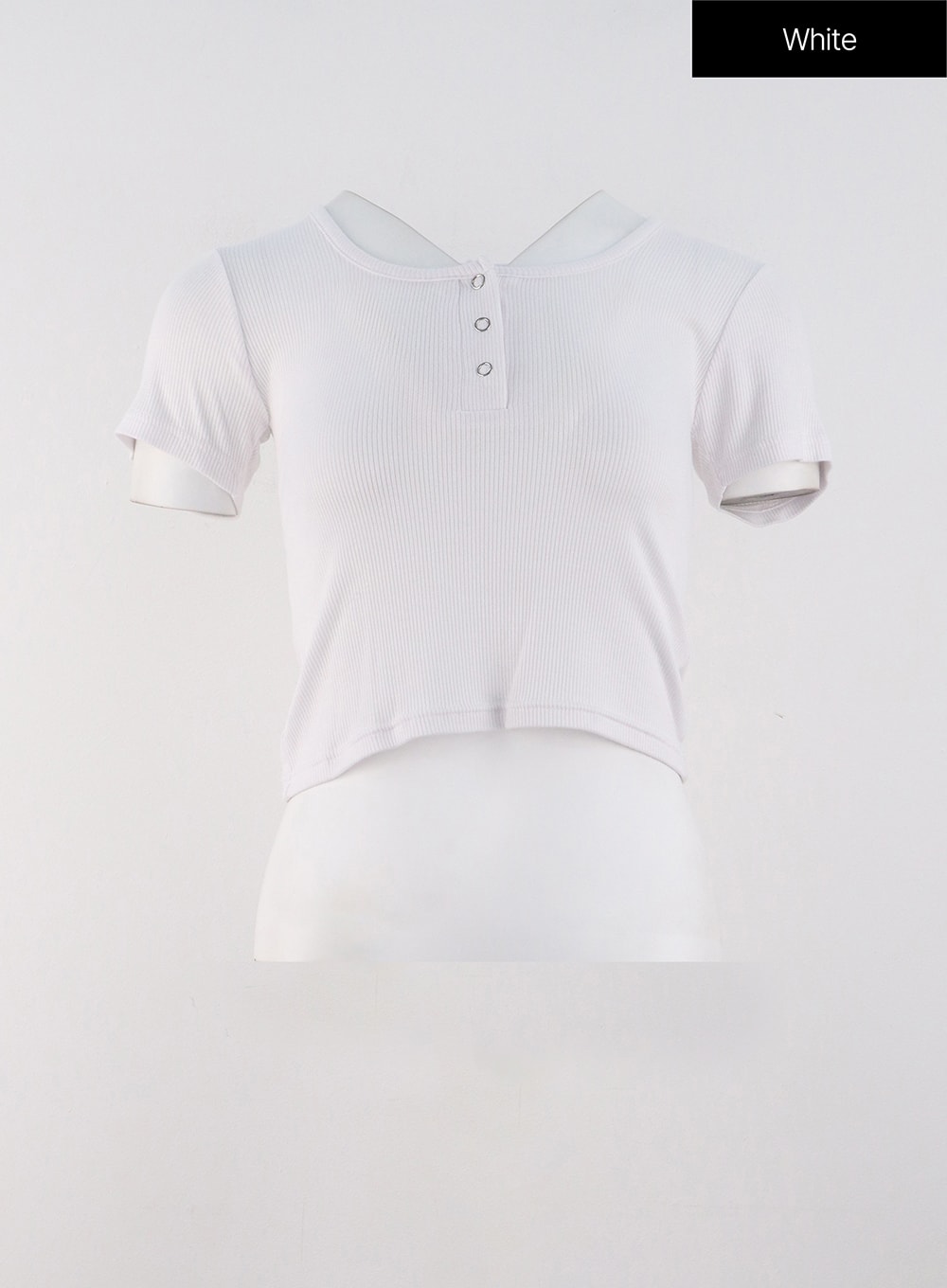 Buttoned U Neck Crop Tee OG318 - Women's Fashion Short Sleeve Shirt for Casual Wear, Date Night & Summer Outfits