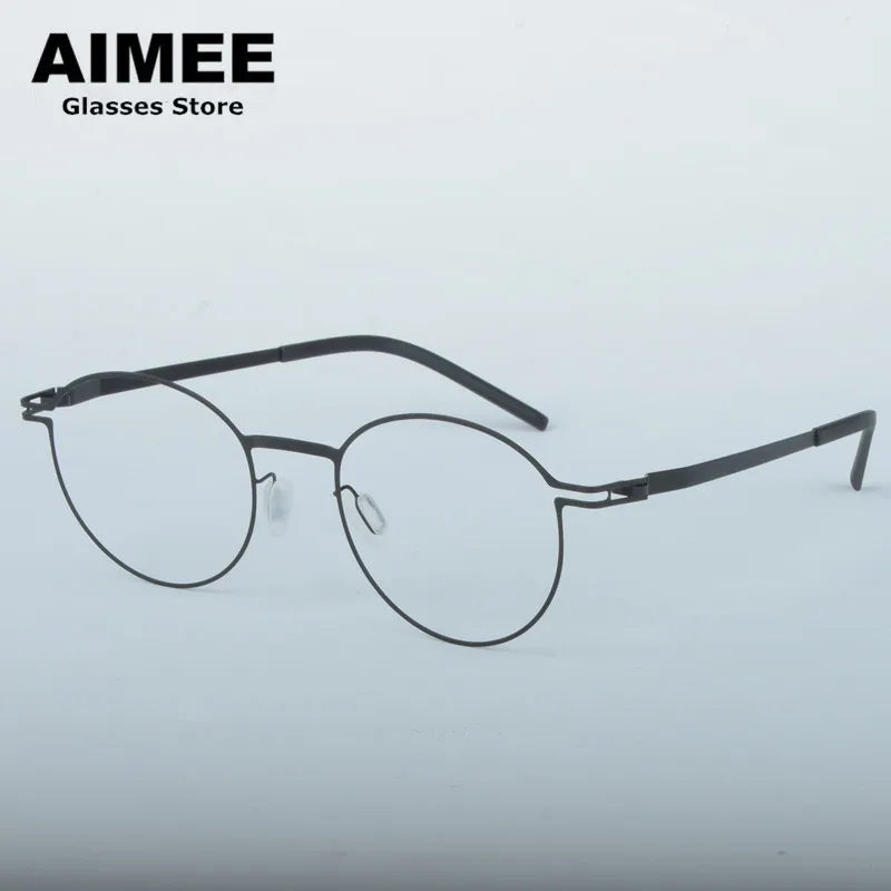 Stylish Unisex Full Rim Polygon Round Screwless Steel Eyeglasses Frame 14046 - Perfect for Work, Reading & Everyday Fashion