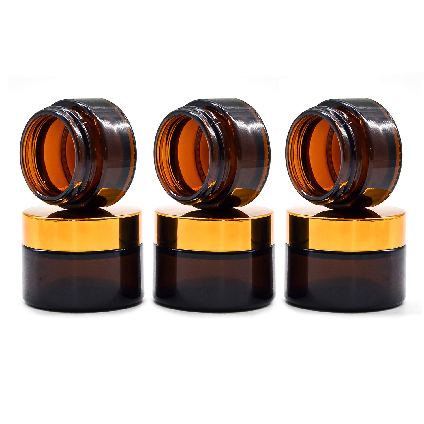 INHEMING 6-Pack 30ml Amber Glass Cosmetic Jars with Airtight Lids - Refillable Travel-Sized Containers for Homemade Creams, Lotions & Ointments | Perfect for Skincare Storage, DIY Beauty Products & Sample Organization
