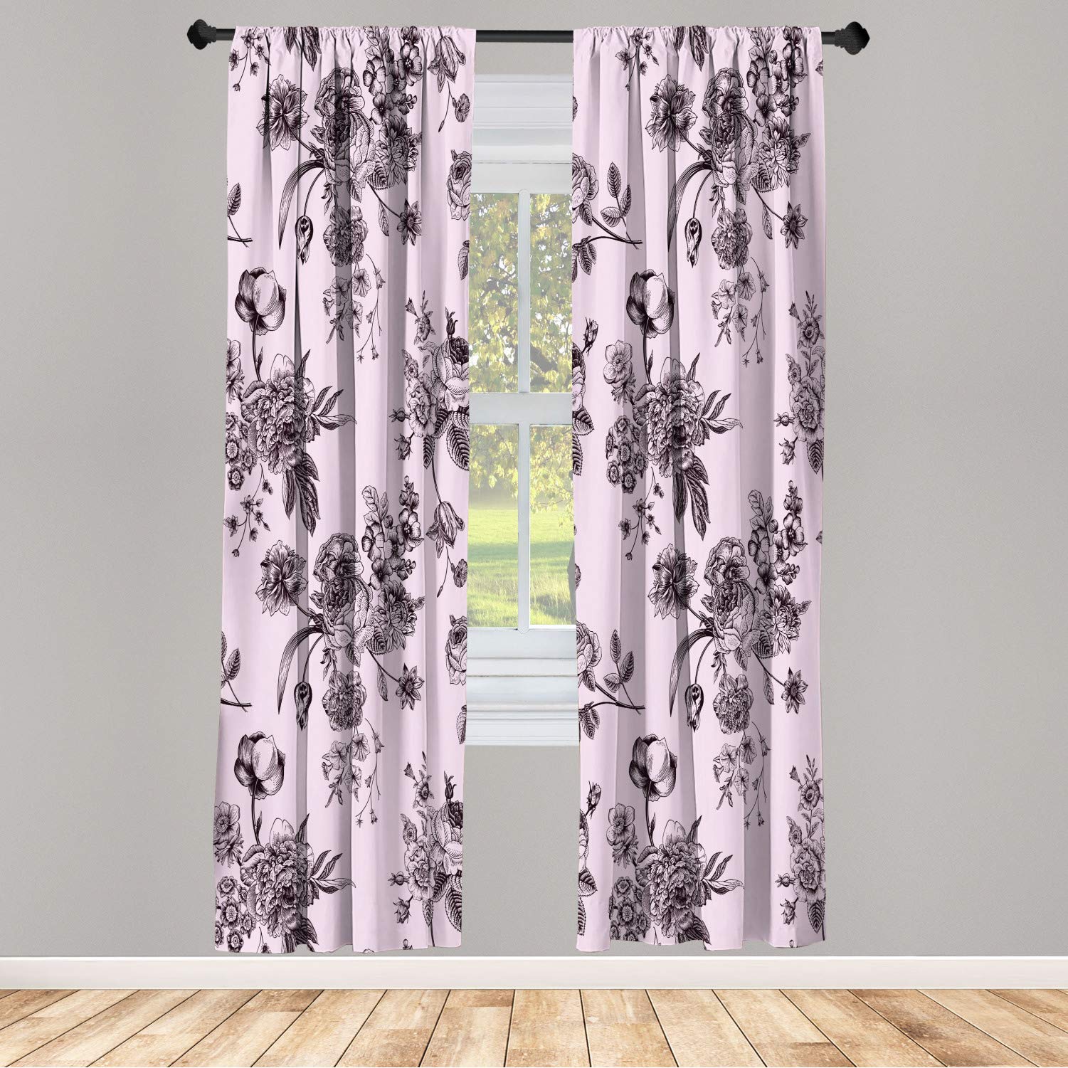 Ambesonne Vintage Floral Window Curtains - 2 Panel Set with Rod Pocket, 28