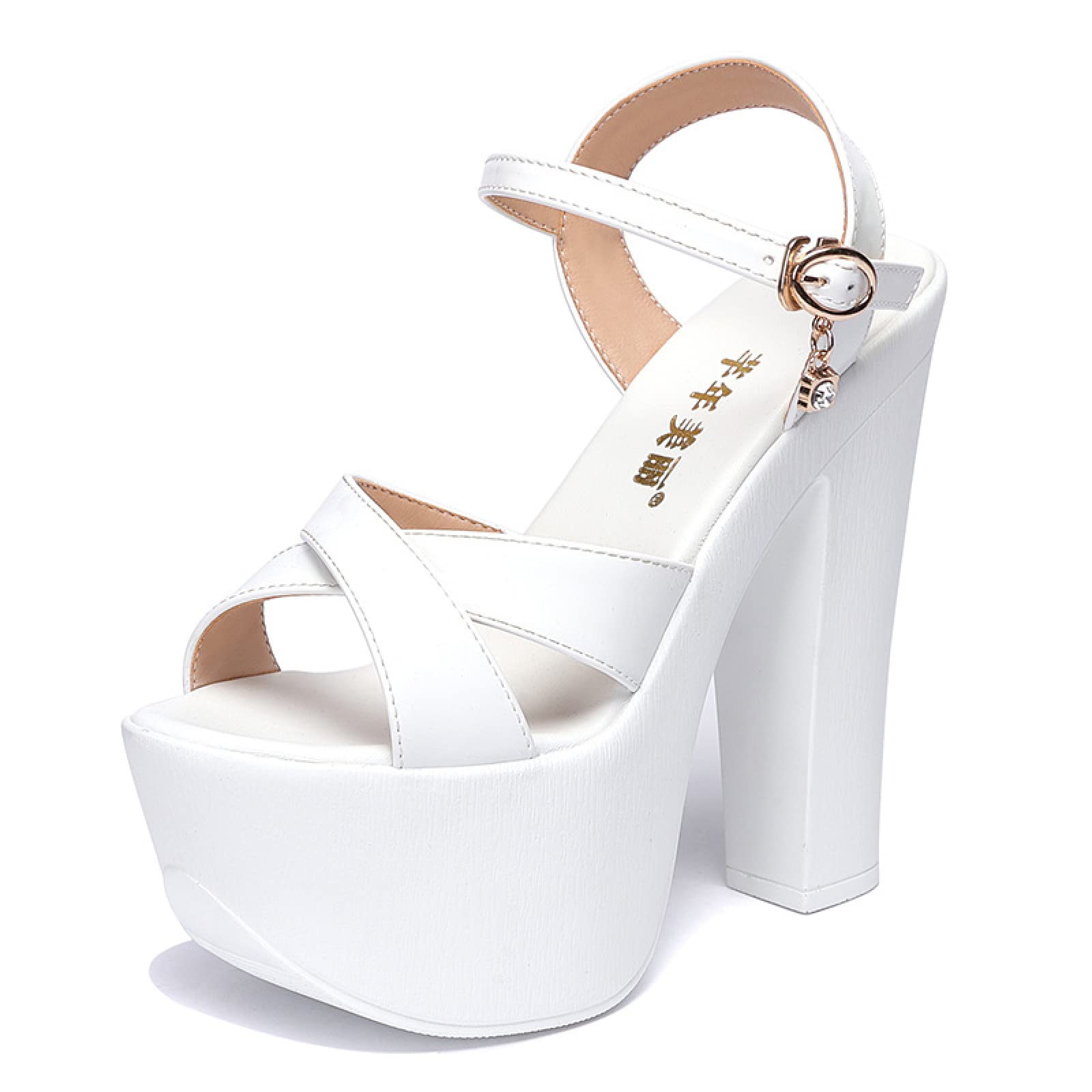 Women's Square Heel Strap Sandals - Sexy Platform Pumps for Banquet & Evening Wear - Plus Size Comfortable White Heeled Sandals - Perfect for Weddings, Parties & Date Nights
