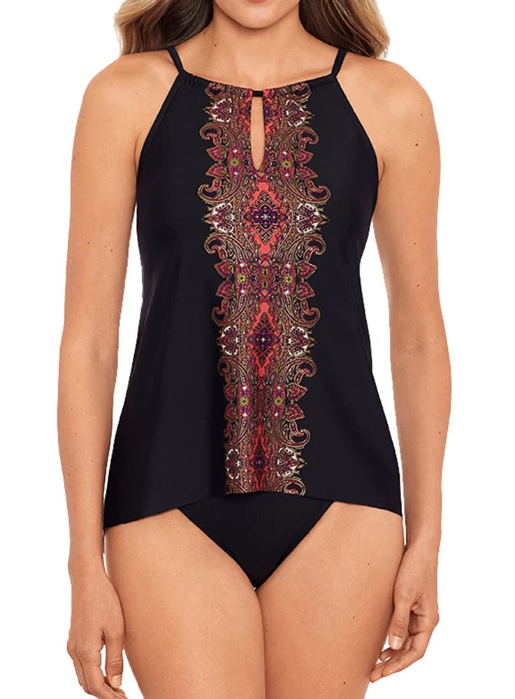 Miraclesuit Women's High Neck Tankini Swimwear Top with Soft Cup - Perfect for Beach Vacations, Pool Parties & Summer Water Activities