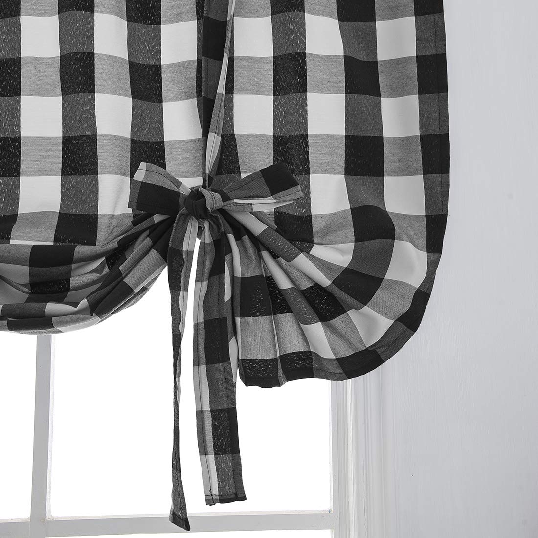 **Black and White Plaid Balloon Window Curtains - 24