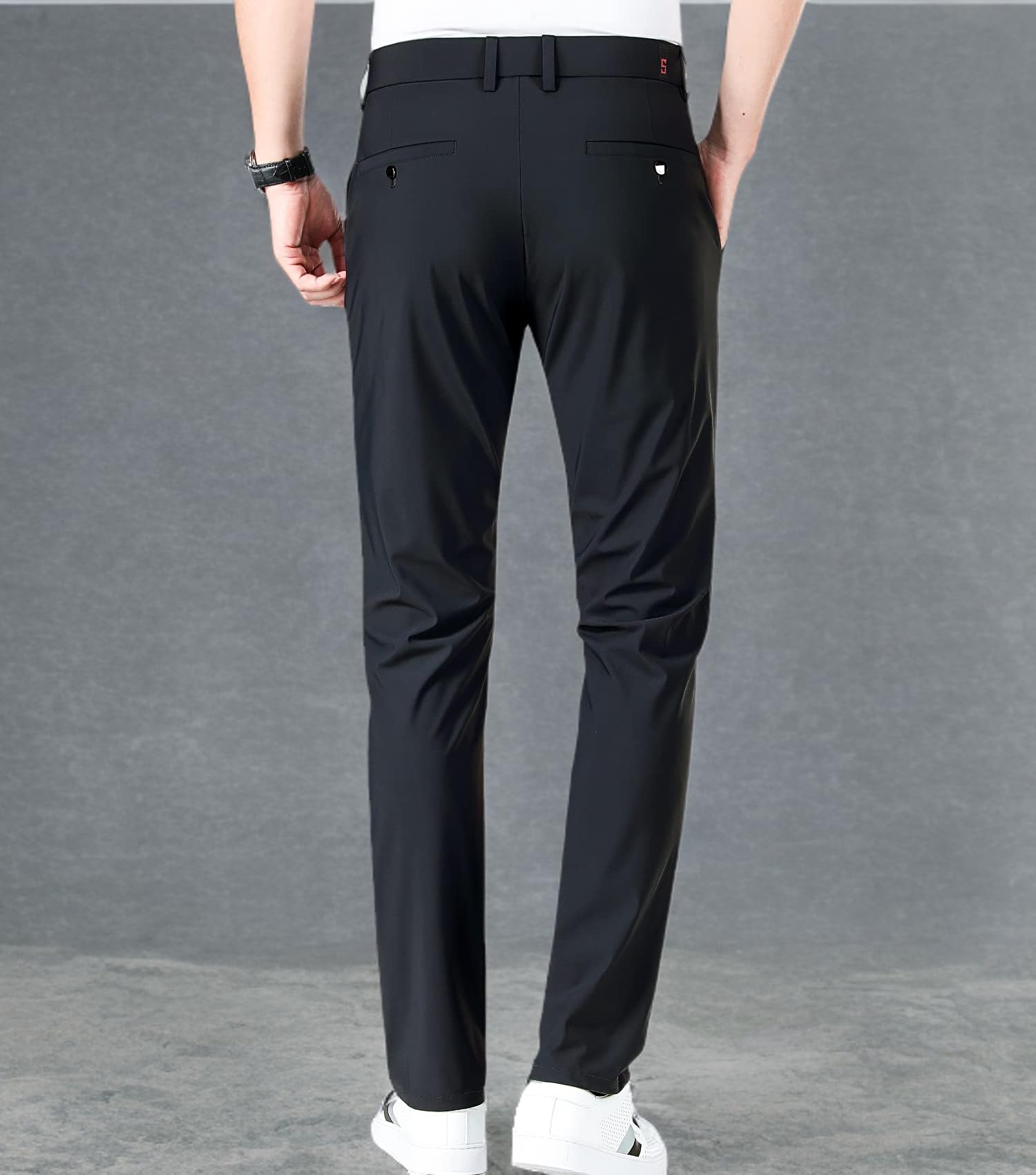 LUSHENUNI Men's Slim High Stretch Golf Pants - Ice Silk Dress Pants with Expandable Waist - Comfortable & Breathable for Golfing, Office & Casual Wear