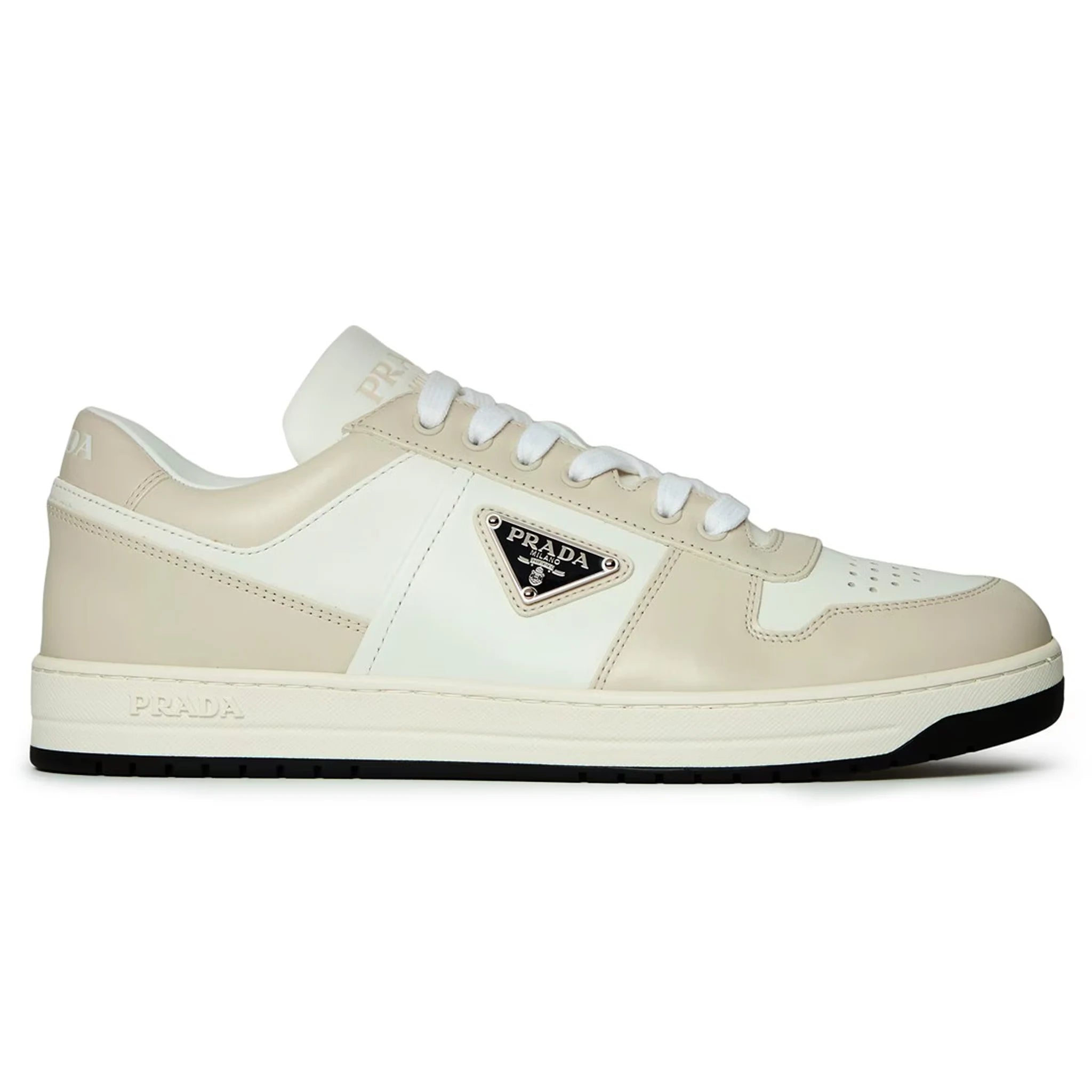 Prada Downtown Leather Low Top White Grey Sneakers for Men & Women | Casual Fashion Shoes for Daily Wear & Street Style Outfits