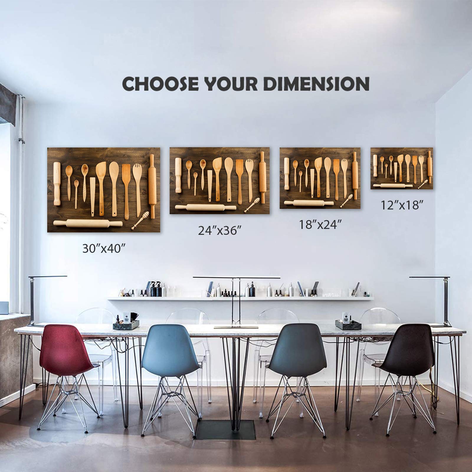 Modern Kitchen Canvas Wall Art Decor - 32x48 Inches Spoons Themed Dining Room Pictures - Perfect for Home, Restaurant & Cafe Decor