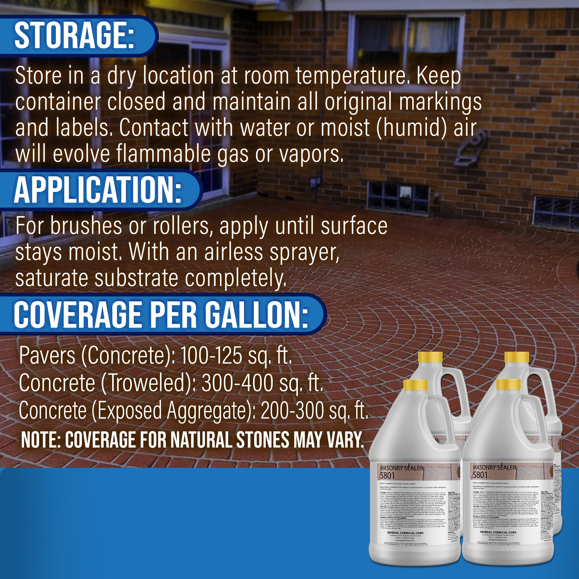 DeckGeneral Masonry Sealer 5801 - 4 Gallon Clear Silane Siloxane Concrete Sealant | Waterproof Protective Coating for Stone, Brick, Mortar, Driveways, Sidewalks & Patios | Ideal for Outdoor Surfaces, Weatherproofing & Long-Lasting Protection