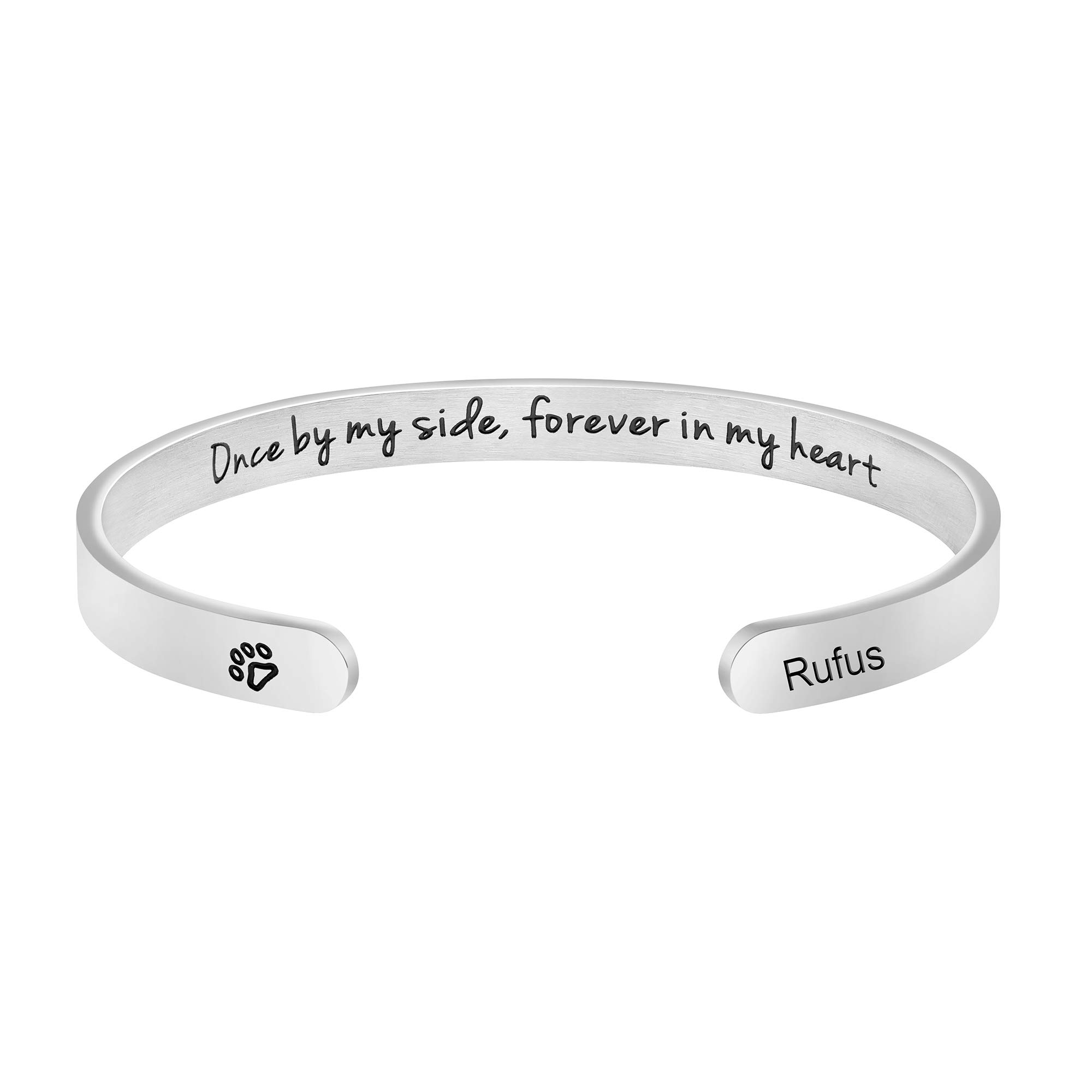 Personalized Dog Memorial Cuff Bracelet - Engraved Pet Name Sympathy Jewelry Gift for Loss of Beloved Dog | Pet Loss Remembrance, Bereavement Gift for Dog Lovers