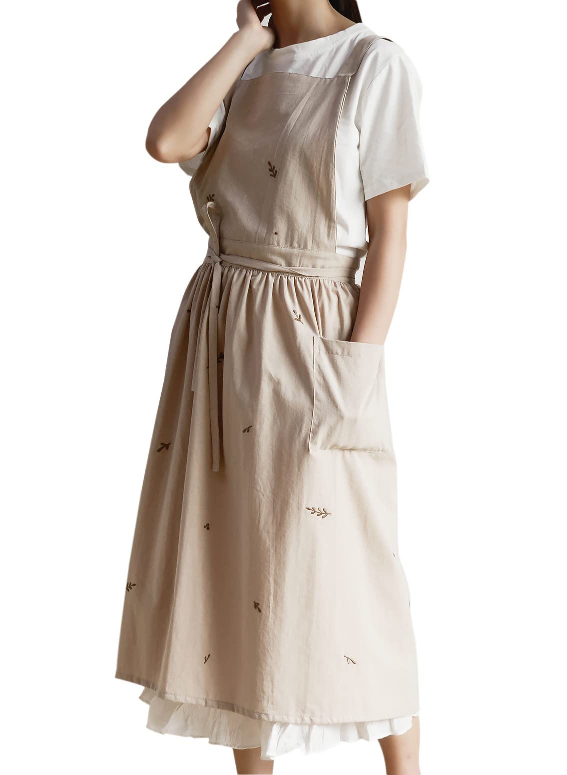 Vintage Cotton Pleated Apron - Waterproof Kitchen & Garden Apron Dress for Cooking, Cleaning, Baking, and Outdoor Activities