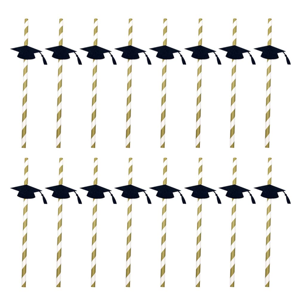 VALICLUD 16pcs Striped Paper Drinking Straws - Eco-Friendly Graduation Party Supplies for Smoothies, Coffee & Cocktails | Perfect for Graduation Decor, Birthday Parties & Baby Showers