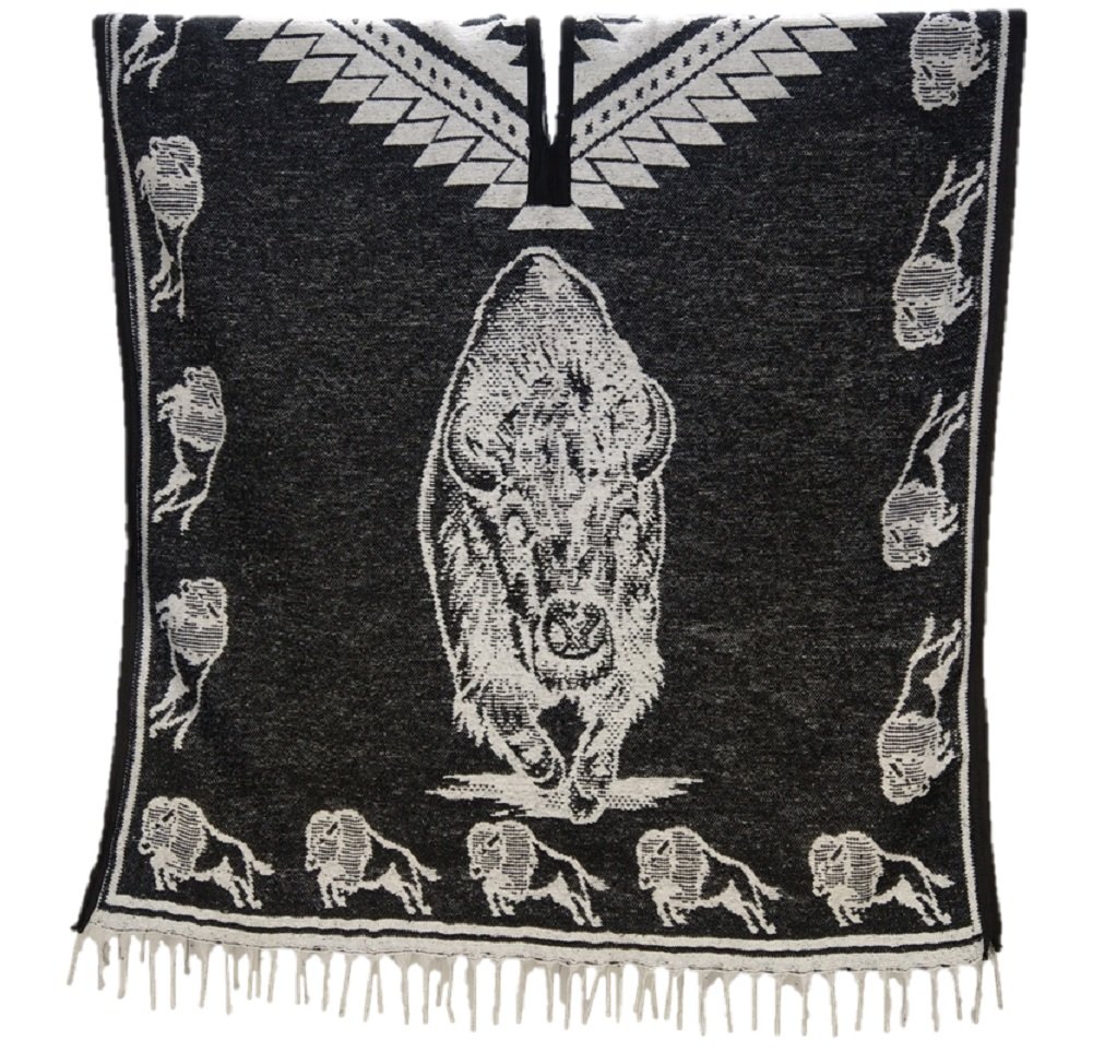 Sharpshooter Brand Sun Dance Tatanka Ska Buffalo Robe Hand Woven Poncho - Native American Style Wool Blanket for Outdoor Camping, Festivals & Cozy Home Decor