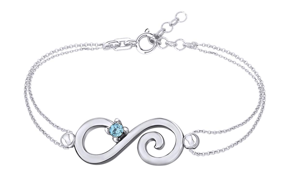 14k White Gold Over Sterling Silver Simulated Gemstone Infinity Chain Bracelet for Women - Elegant Jewelry Gift for Birthday, Anniversary & Special Occasions
