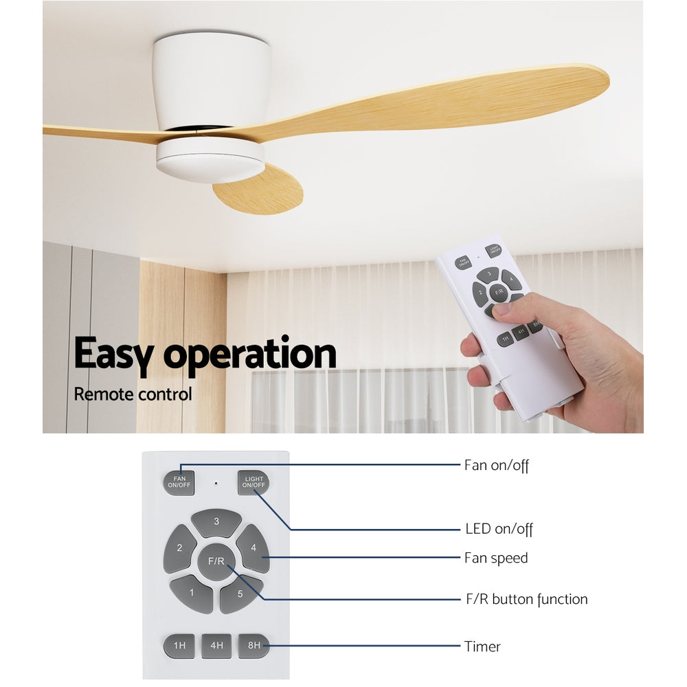 Devanti 52 Inch Ceiling Fan with Light and Remote Control - DC Motor, Light Wood Finish - Perfect for Living Room, Bedroom, or Patio Cooling
