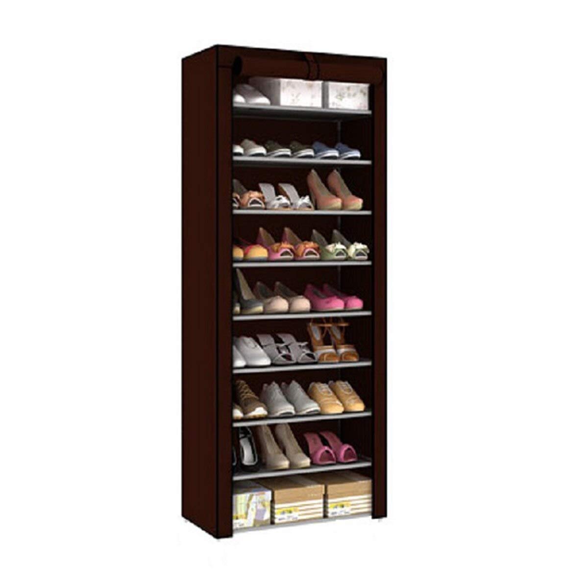 10-Tier Multifunctional Shoe Rack Organizer - DIY Assembled Dustproof Non-Woven Shoe Storage Cabinet for Hallway, Bedroom & Closet - Space Saving Shoe Shelf (Brown) - Perfect for Small Apartments & Entryway Organization