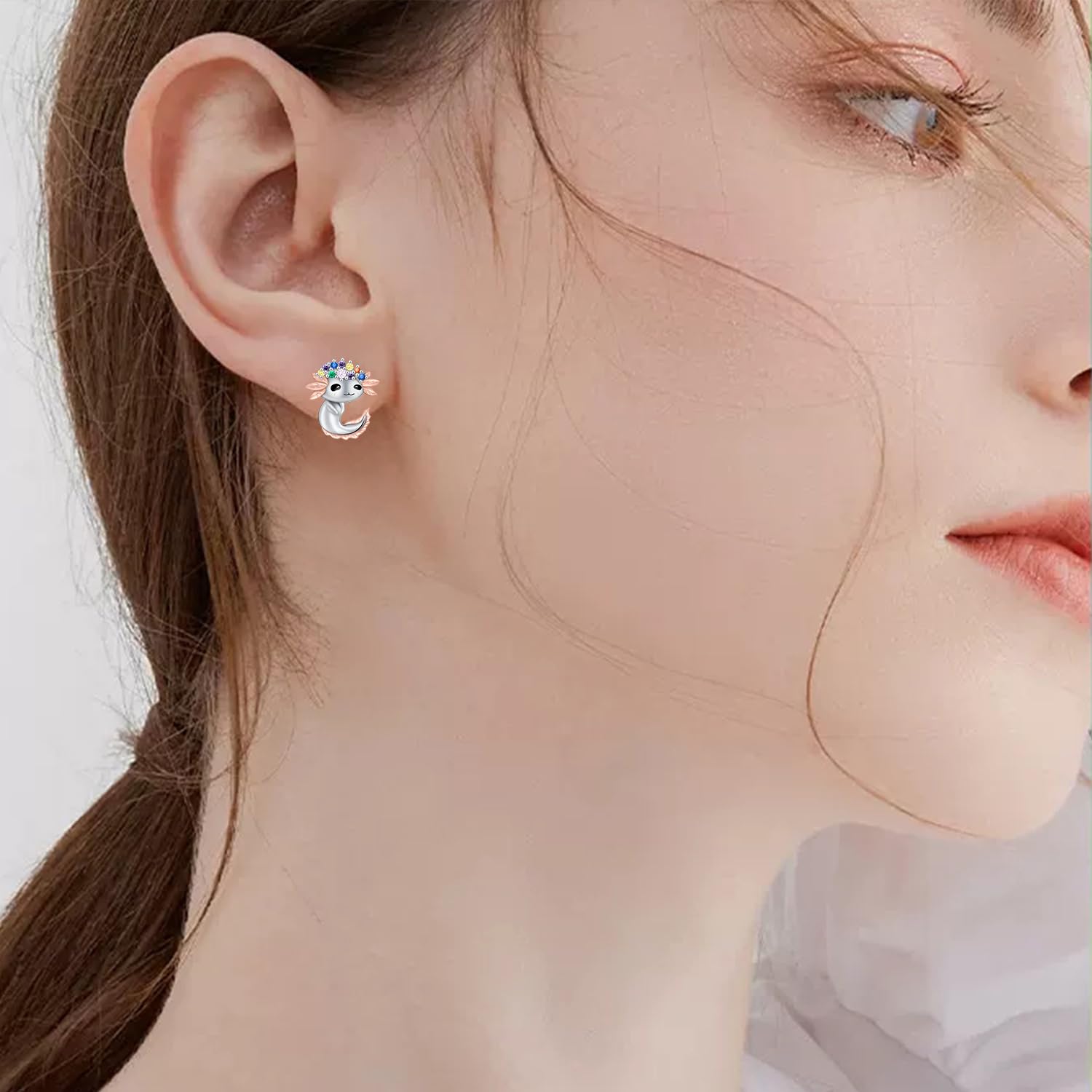 925 Sterling Silver Cute Animal Stud Earrings - Axolotl, Highland Cow, Panda & Giraffe Designs with Colored Zircon | Dainty Jewelry Gift for Women & Girls | Perfect for Everyday Wear, Birthdays & Special Occasions