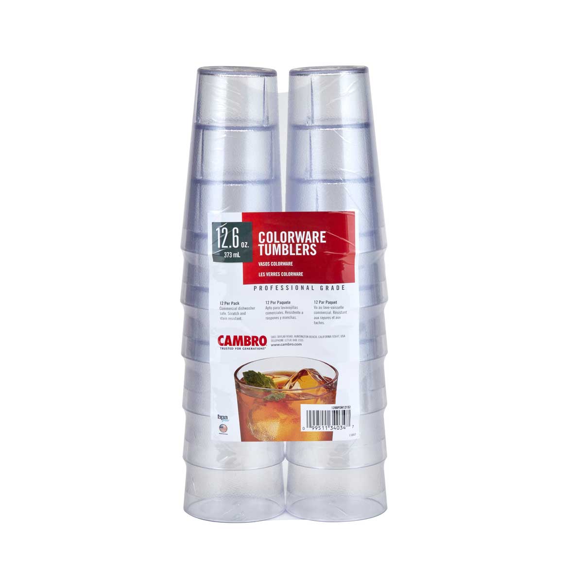 Cambro 1200PSW12152 Clear 12 oz. Colorware Tumbler - Pack of 12 | Durable Drinkware for Restaurants, Cafes & Catering Services