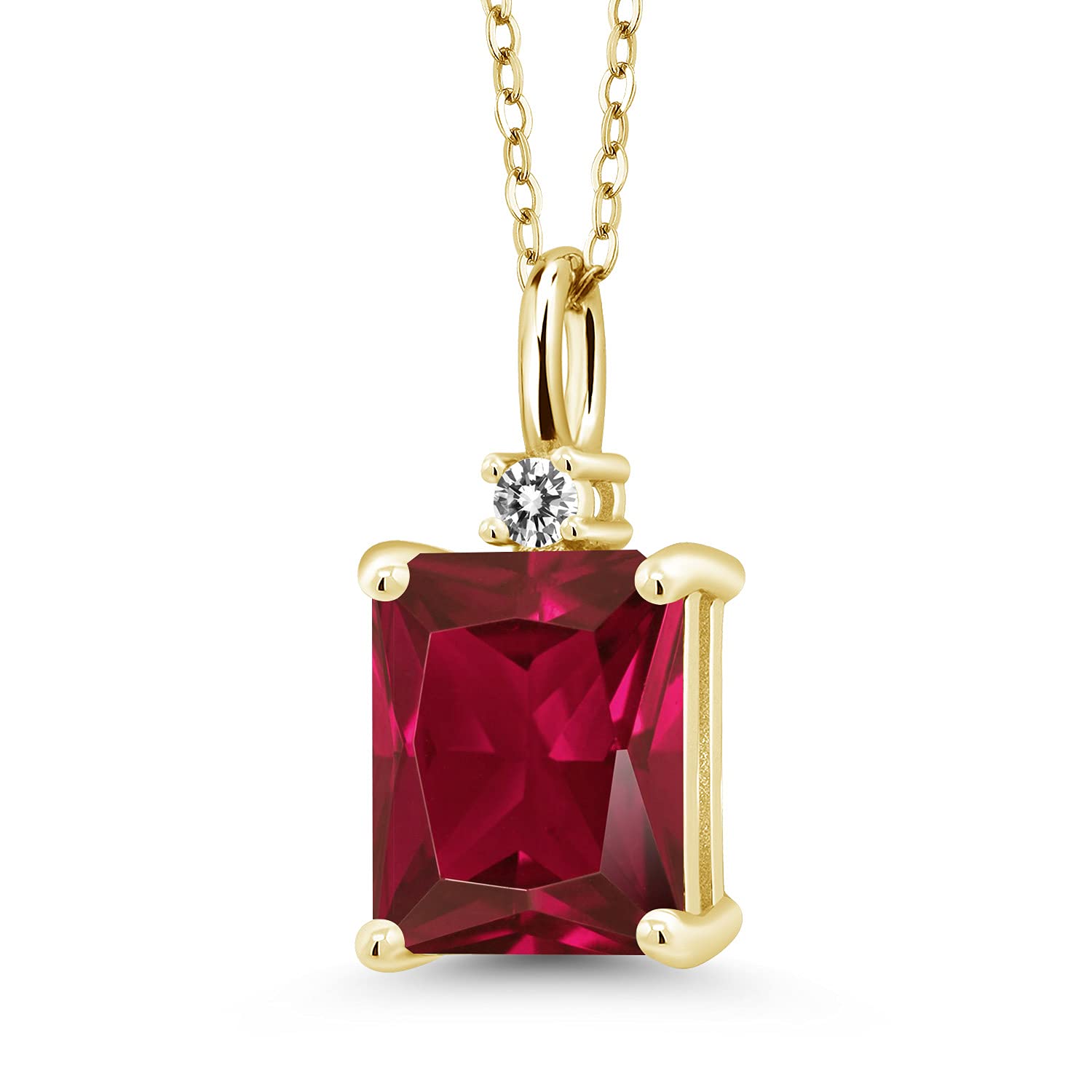 3.83 Ct Genuine Created Ruby & White Diamond 18K Yellow Gold Plated Silver Pendant Necklace for Women - Elegant Jewelry Gift for Birthday, Anniversary & Special Occasions