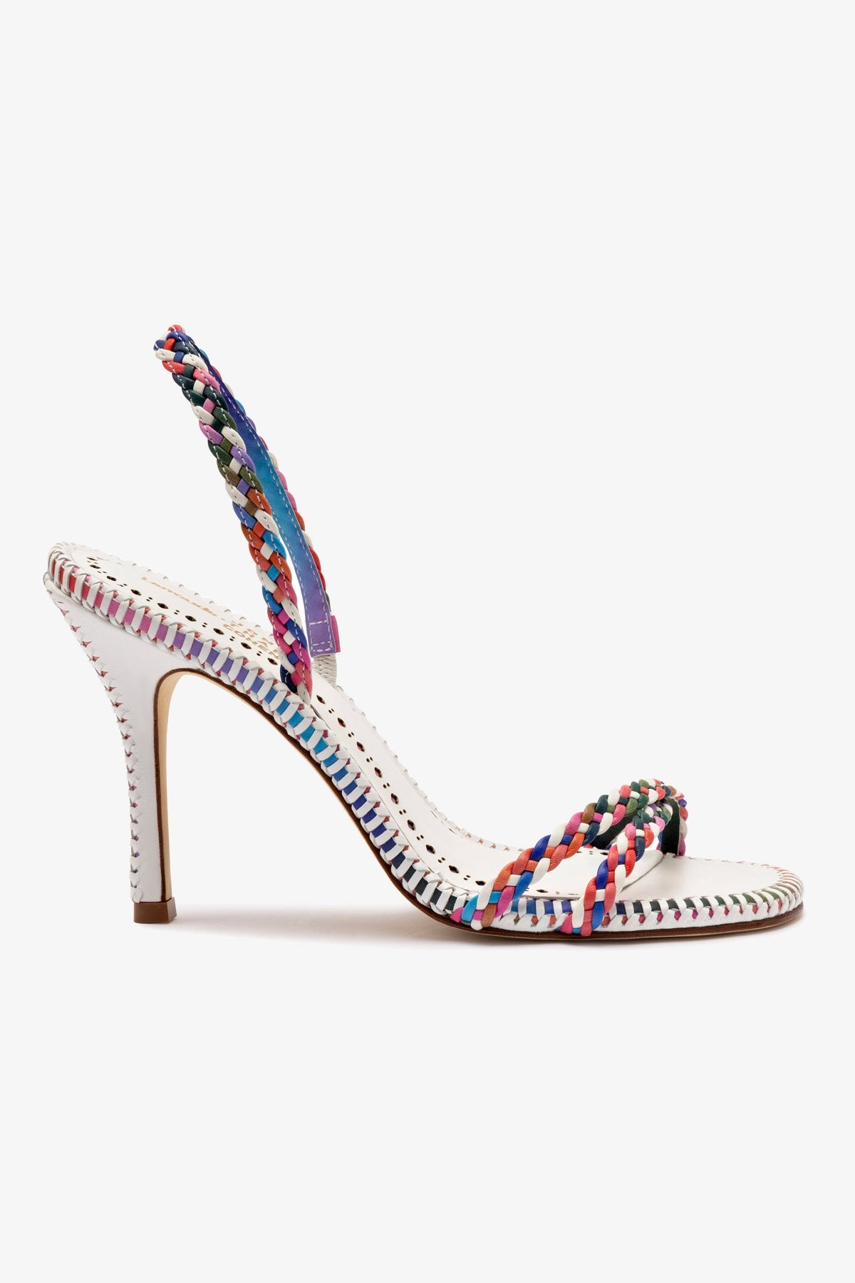 Larroudé x Jonathan Cohen Annie Sandal - Women's White & Rainbow Leather Sandals for Summer, Beach & Casual Outfits