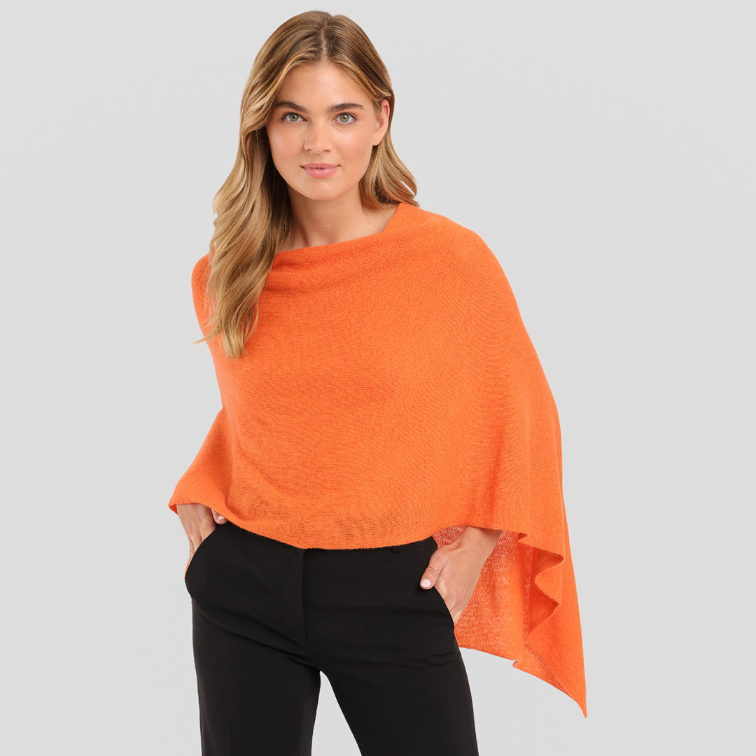 Luxury Cashmere Poncho for Women - Soft & Warm Sunset Orange Wrap Shawl - Perfect for Fall, Winter & Holiday Outfits