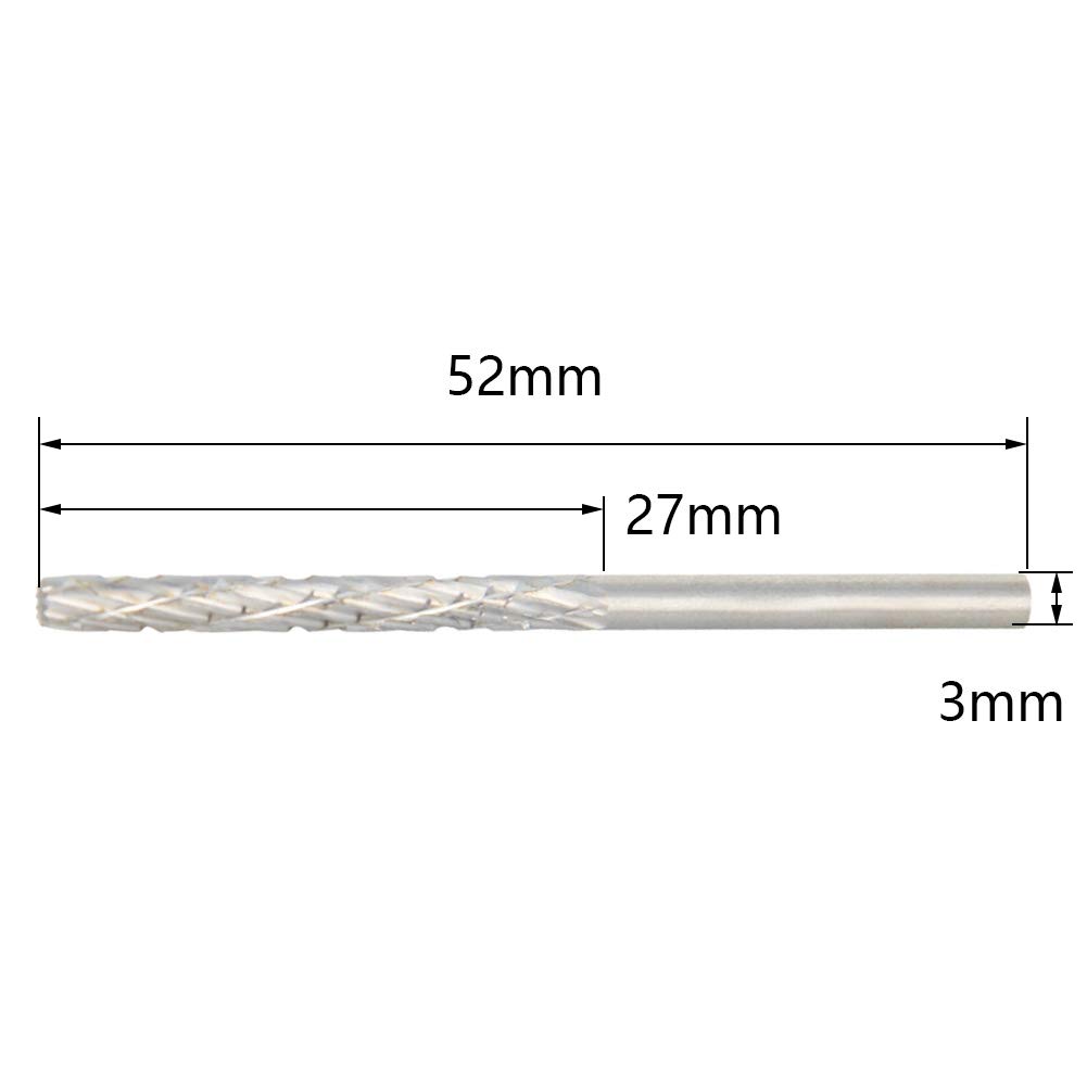 Utoolmart HSS Rotary Files - 3mm Shank Double Cut Cylinder Burrs (2-Pack) for Wood, Soft Metal & Model Engraving | Perfect for Die Grinders, Carving & Polishing | DIY, Jewelry Making & Automotive Repair