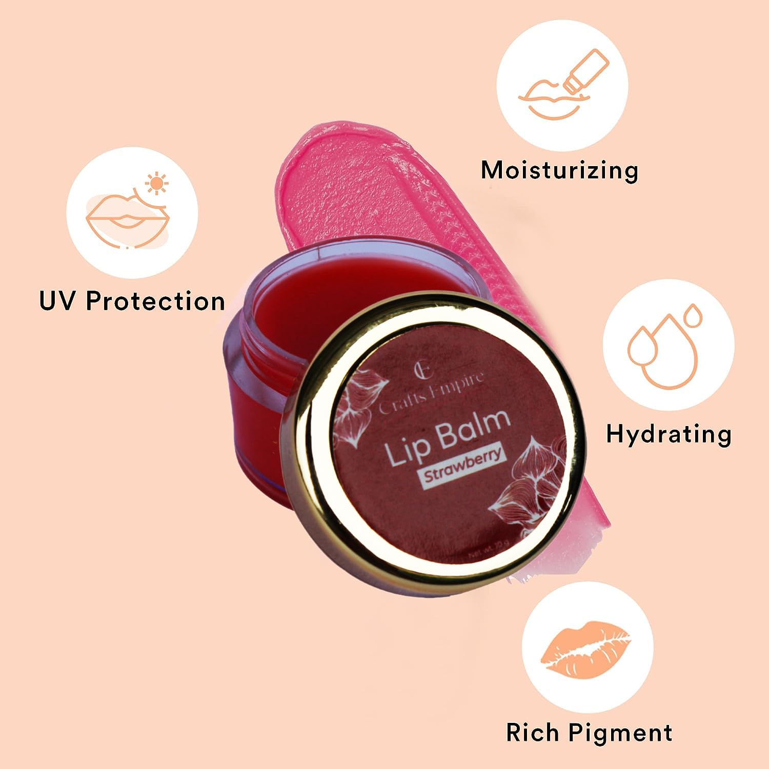 CRAFTS EMPIRE Strawberry Lip Balm - 10g | Moisturizing & Nourishing Lip Care for Dry, Chapped Lips | Perfect for Winter, Travel & Daily Use