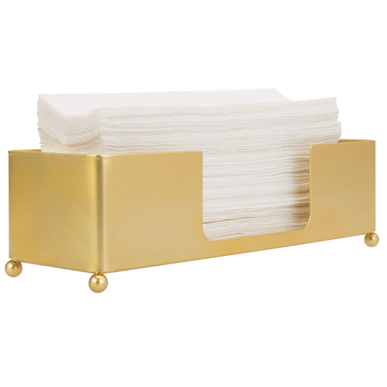 MyGift Brass Paper Towel Holder Tray - Countertop & Tabletop Dispenser for Folded Paper Towels | Commercial & Home Use | Perfect for Kitchen, Bathroom & Office