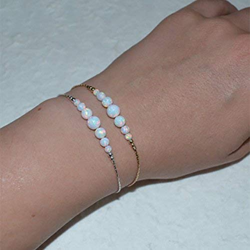 Opal Bracelet for Women - Dainty Tiny Dot Opal Ball Gold Bracelet with White Opal Charm & Horizontal Bar Beads | Elegant Opal Jewelry for Everyday Wear, Gift Giving & Special Occasions