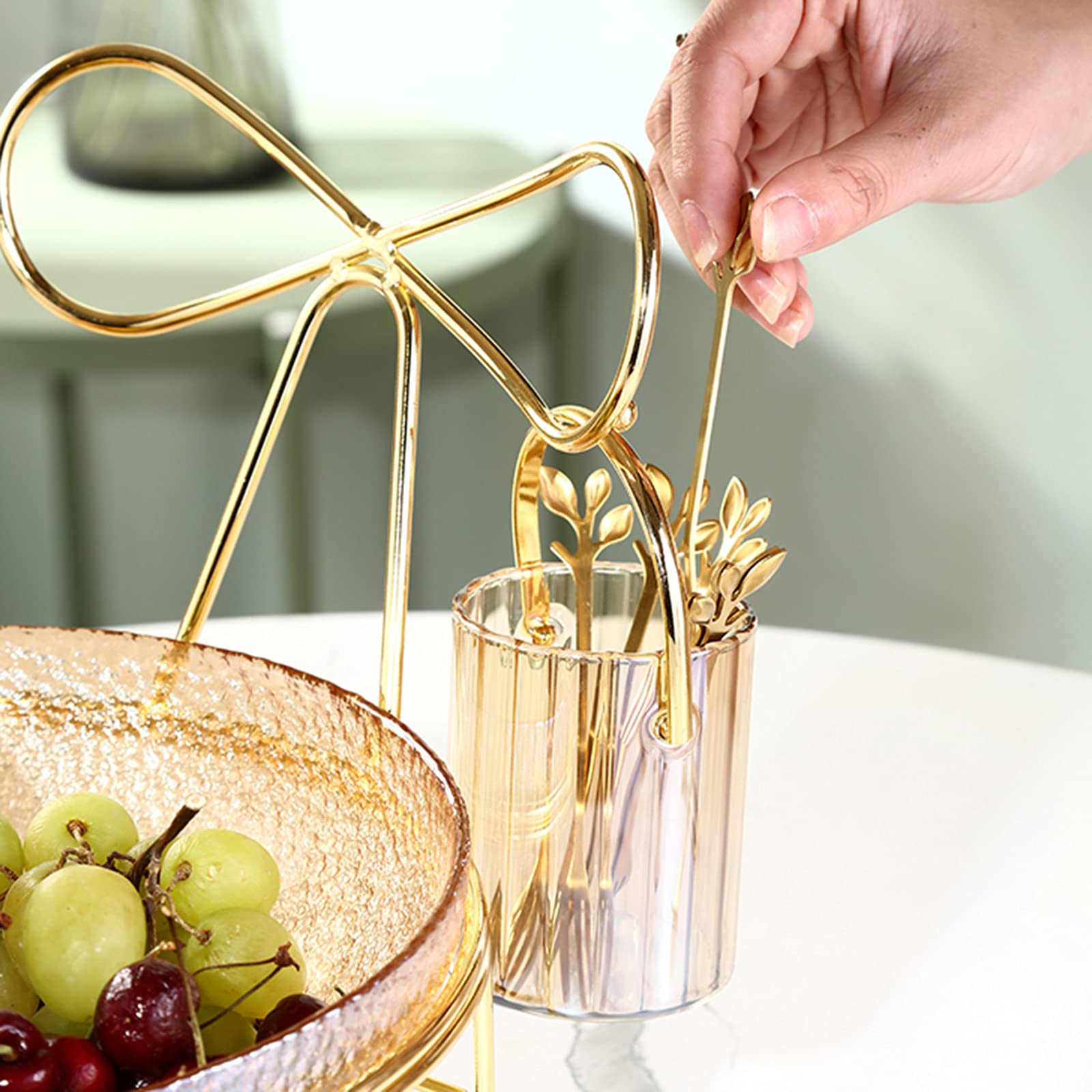 Large Glass Salad Bowl with Metal Stand - 4.5QT Fruit & Dessert Serving Bowl for Kitchen, Party, Picnic - Includes 4 Stainless Steel Forks & Storage Tub (Yellow) - Perfect for Entertaining, Family Gatherings & Outdoor Dining