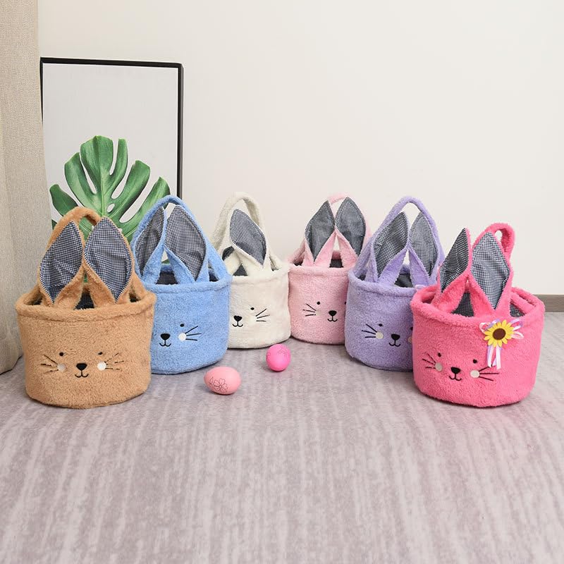 Cute Plush Easter Bunny Basket Tote Bag - Personalized Blue Rabbit Design for Kids, Easter Egg Hunt & Gift Carrying - Perfect for Easter Celebrations & Spring Parties