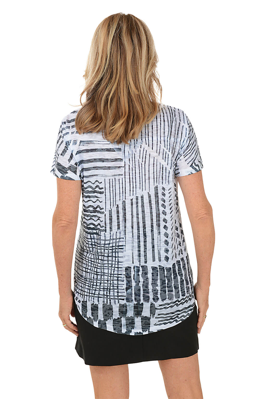 Stylish Petite Bold Lines Burnout Button Front Tee - Trendy Casual Top for Women | Perfect for Everyday Wear, Office Outfits & Weekend Looks