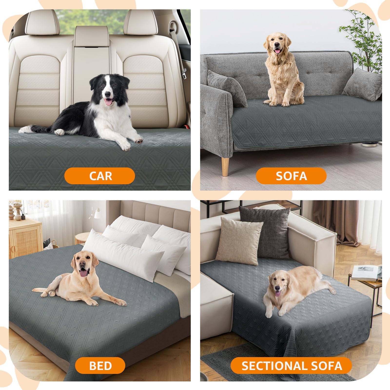 Waterproof Dog Blanket 2-Pack - Anti-Slip Pet Sofa Cover for Dogs & Cats - 82x82in Dark Gray - Perfect for Home & Car Use