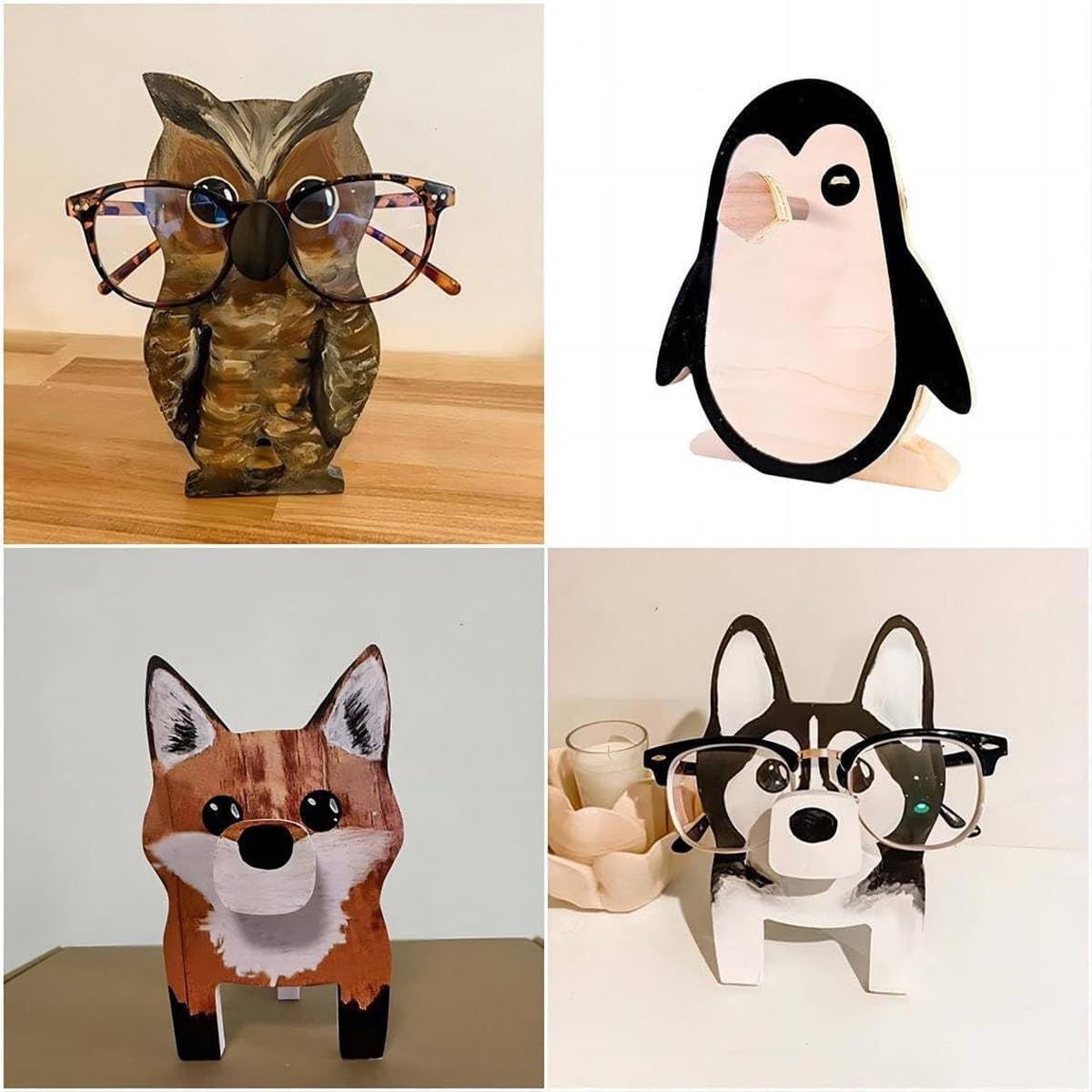 Newsukie Wooden Animal Eyeglass Stand - Cute Otter-Shaped Eyeglass Holder for Desk, Handmade Wooden Glasses Organizer for Multiple Pairs - Perfect for Home Office, Bedroom & Gift Giving