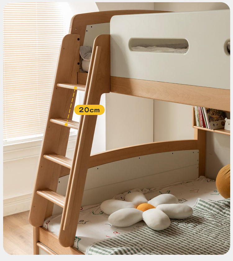 Solid Wood Poplar Kids Bunk Bed with Ladder & Guardrail - Space-Saving Multifunctional Loft Bed for Small Rooms, Dorms & Shared Kids Bedrooms