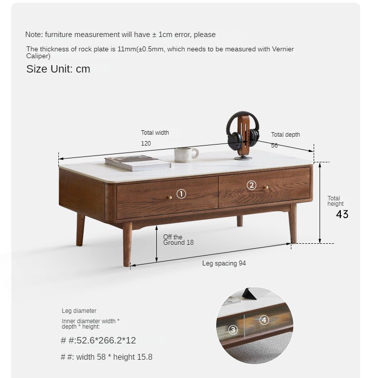 Solid Oak Wood Modern Rock Plate Coffee Table - Stylish Living Room Furniture for Home Decor & Relaxation