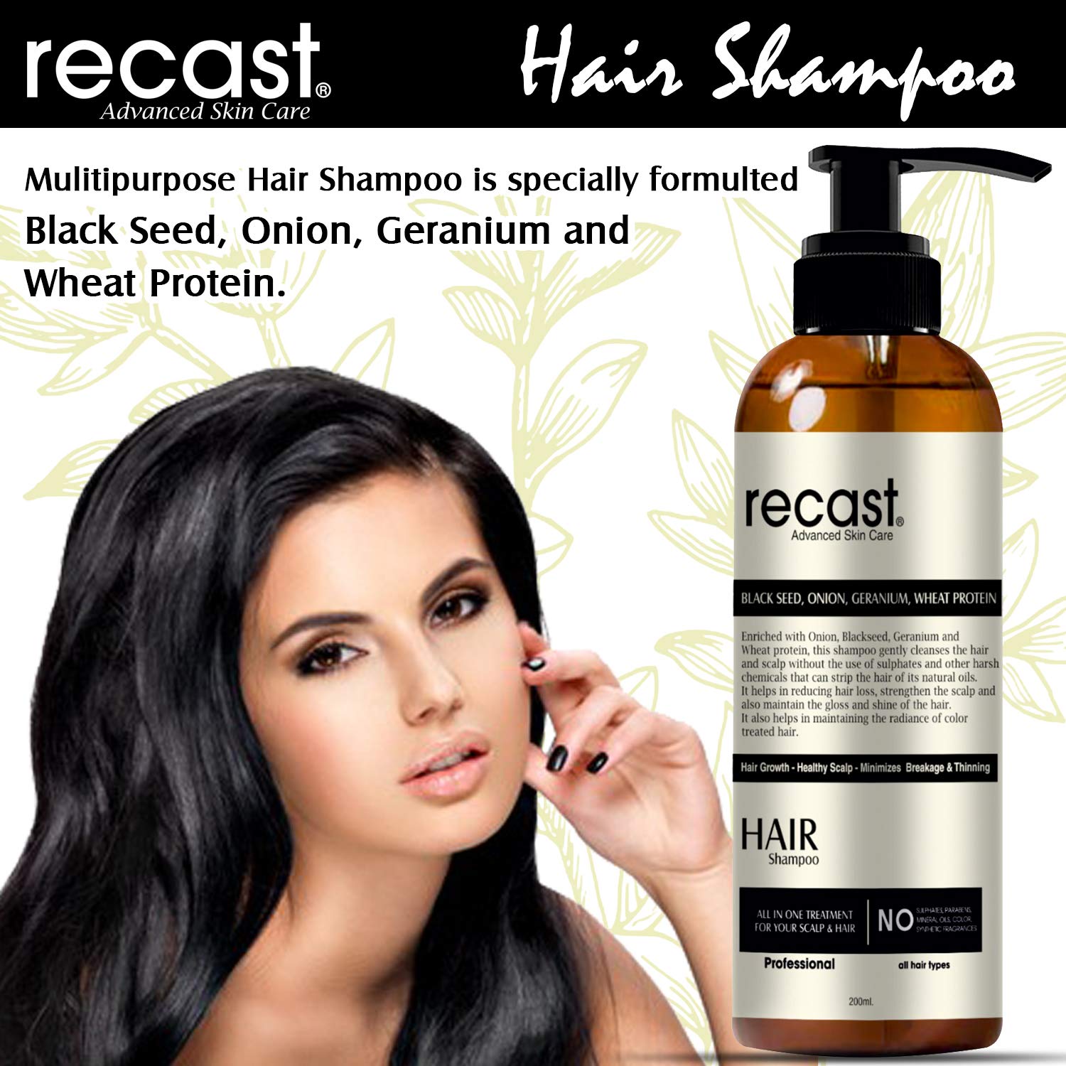 Recast Onion Black Seed Hair Shampoo 200ml - Hair Growth Treatment for Thinning Hair, Anti Hair Loss & Scalp Nourishment | Revitalizes Damaged Hair for Men & Women | Daily Use for Stronger, Healthier Hair