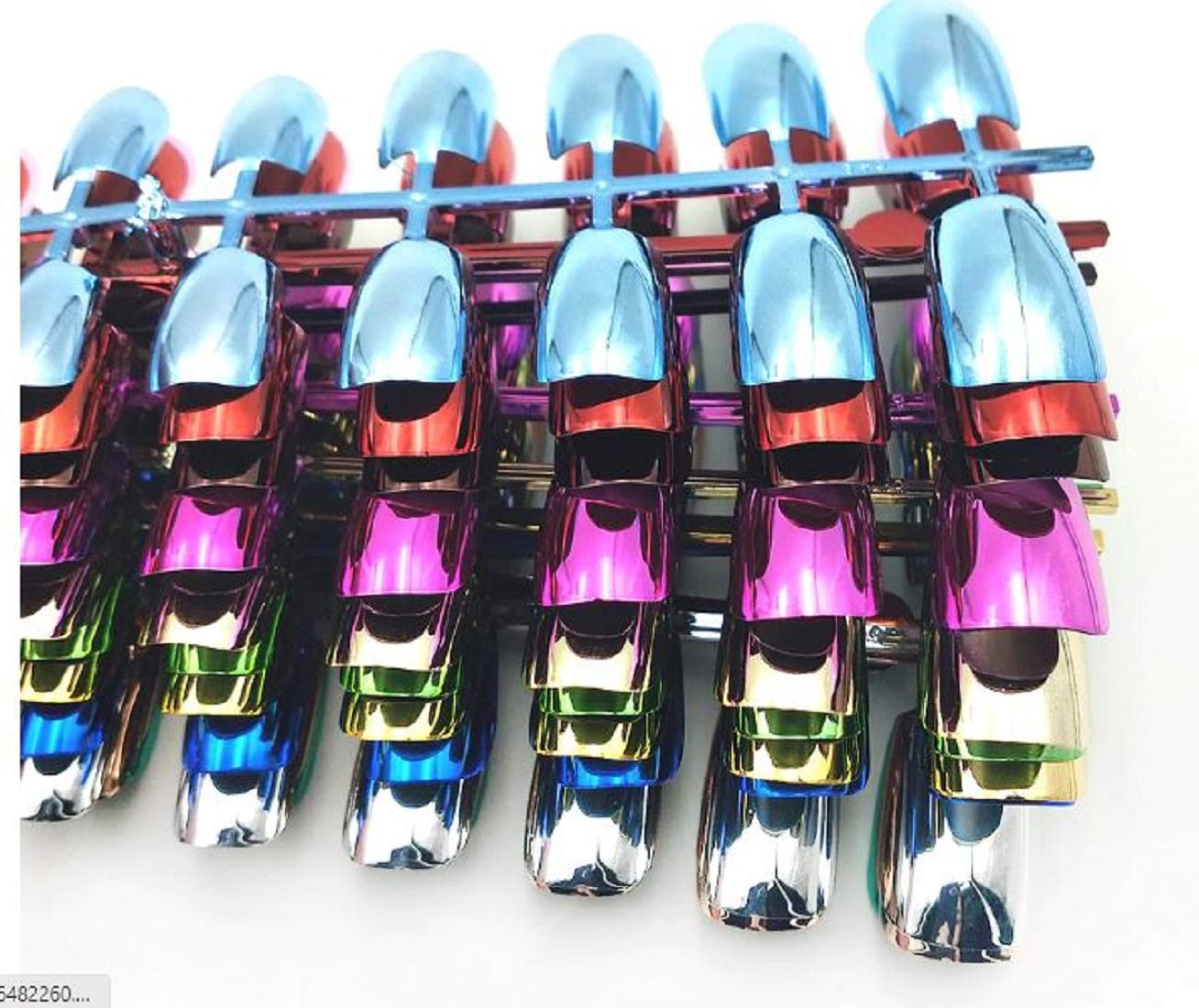 VIKSON INTERNATIONAL 24-Piece Sky Blue Press-On Nails Set - Chrome Mirror Finish Flat Tip Artificial Nail Extensions with Glue & Sticker Kit for Women & Girls | Perfect for Parties, Weddings & Daily Wear