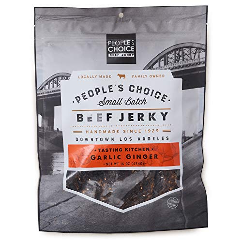 Premium Garlic Ginger Beef Jerky - Small Batch, High Protein, Low Sodium - Healthy Snack for Camping, Backpacking & Road Trips - 1 Pound (16 oz) - People's Choice Tasting Kitchen - Perfect for Outdoor Adventures & On-the-Go Nutrition