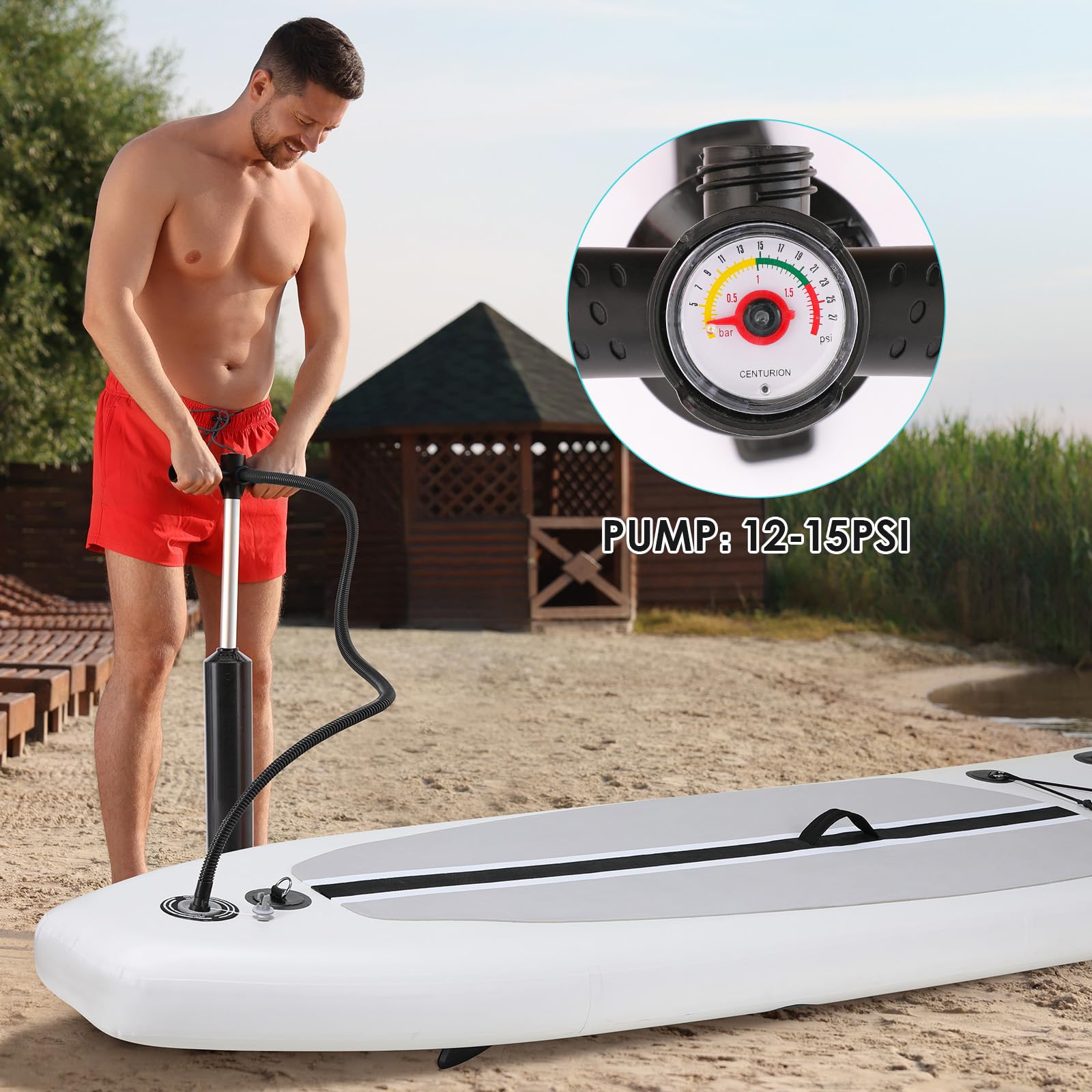 10FT Inflatable Stand Up Paddle Board with SUP Accessories - Lightweight & Portable for Adults & Kids | Includes Carry Bag, Paddle, Hand Pump, Non-Slip Deck, Repair Kit & Leash (White) | Perfect for Yoga, Fishing & Ocean/Lake Adventures