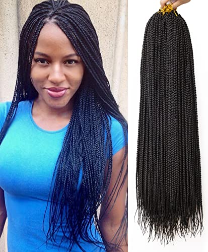 6 Packs Box Braids Crochet Hair - Pre-looped Synthetic Braiding Hair 22 Inch (1B Black) for Protective Styles & Natural Hairstyles - Perfect for Everyday Wear, Parties & Salon Styling