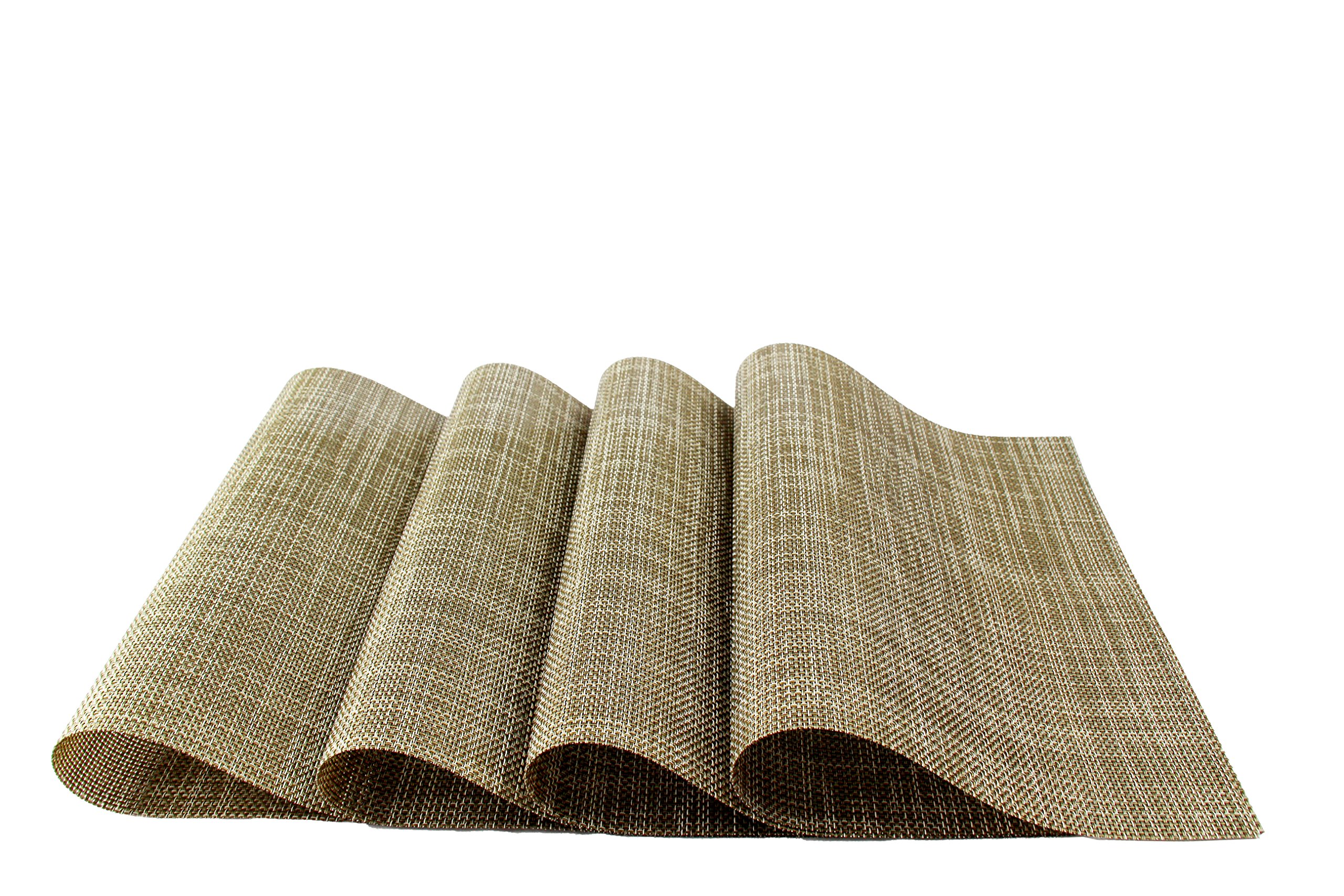Non-Slip Heat-Resistant PVC Woven Vinyl Placemats Set of 6 - Washable, Stain-Resistant Dining Table Mats for Kitchen & Home Decor (Apricot) | Perfect for Everyday Meals, Dinner Parties & Holiday Gatherings