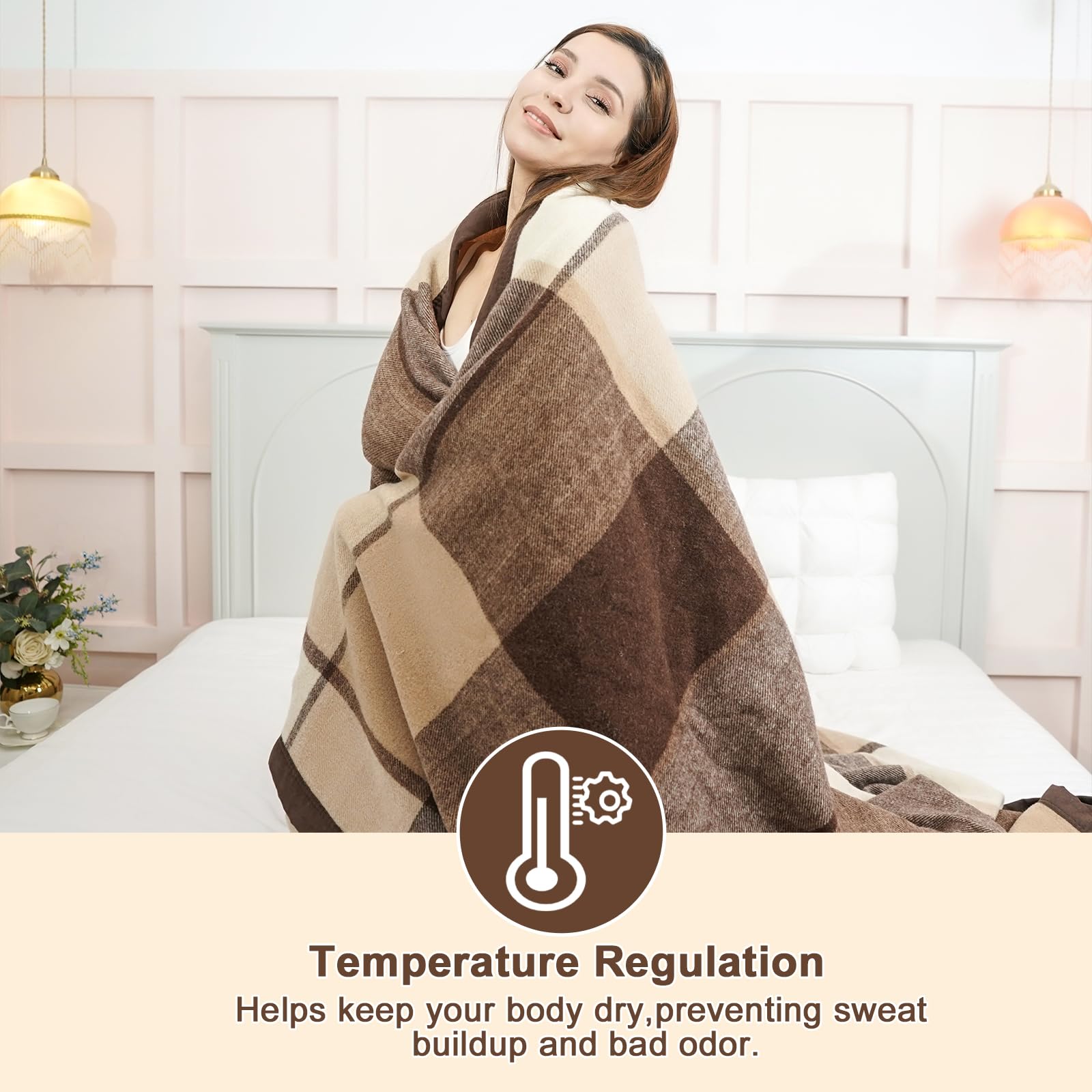 Premium 100% Australian Wool Blanket - Queen Size, Hypoallergenic & Machine Washable - Soft Non-Itchy Pure Wool Throw for Bed, Sofa & Winter Coziness (Coffee Brown)